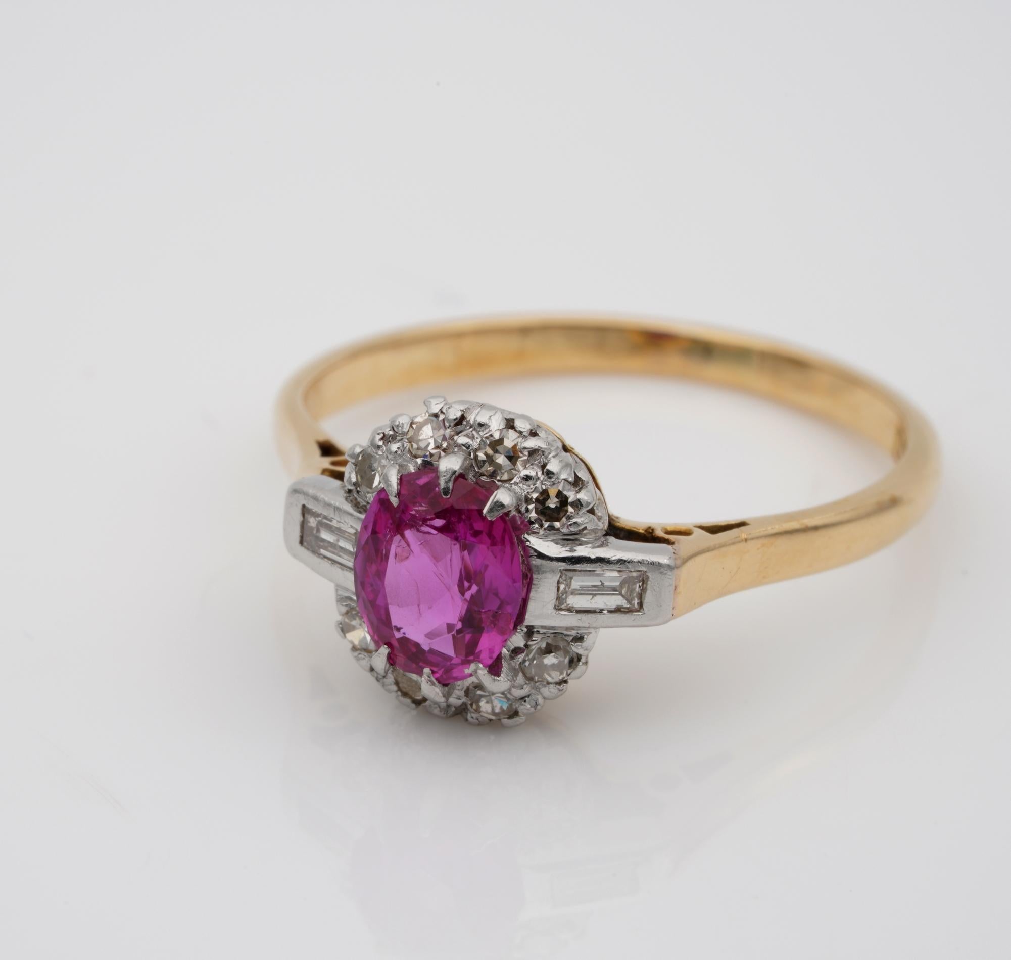 Women's Art Deco Cert. Burma No Heat Pink Sapphire Diamond Ring For Sale