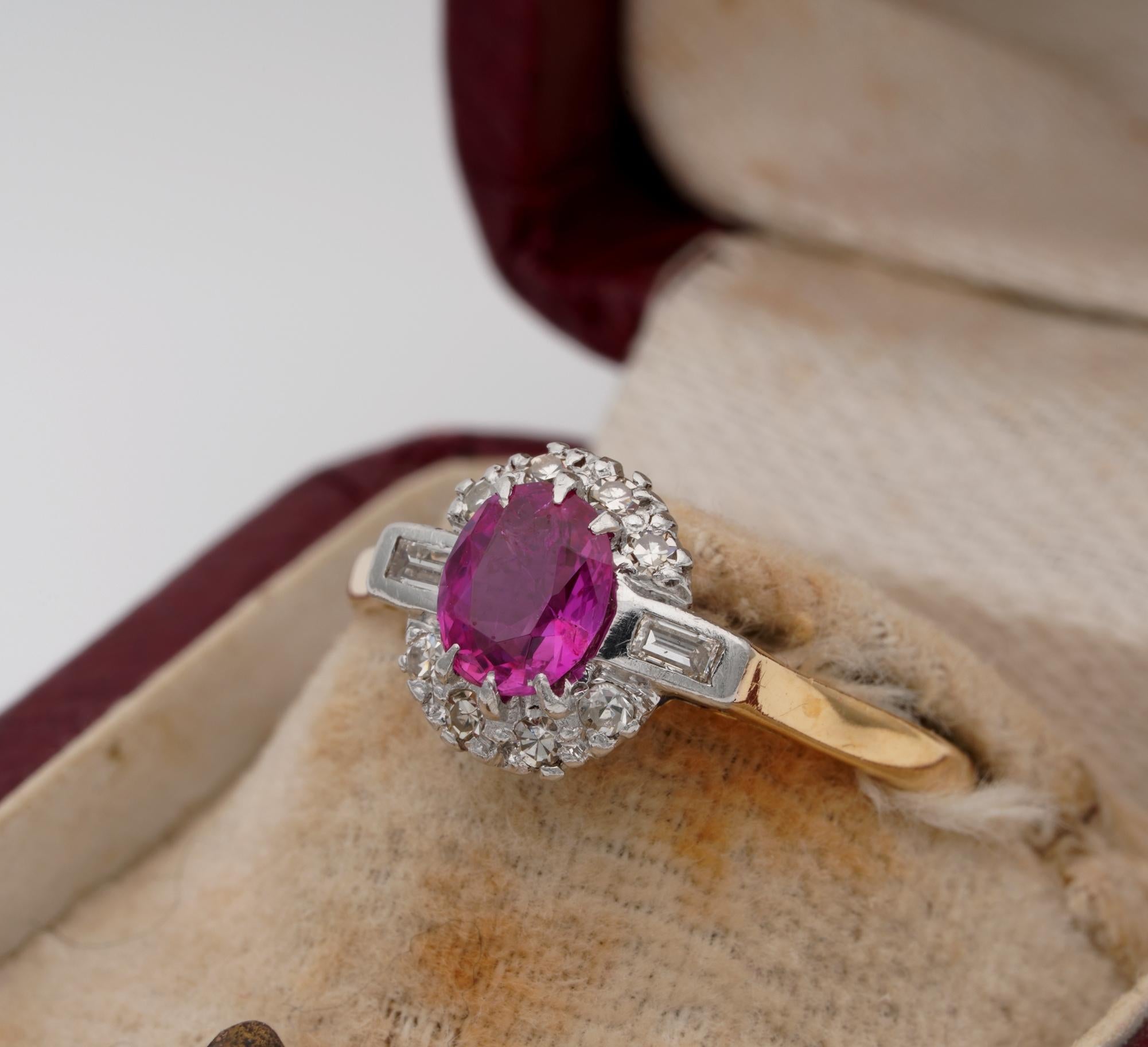 Art Deco Cert. Burma No Heat Pink Sapphire Diamond Ring For Sale 1