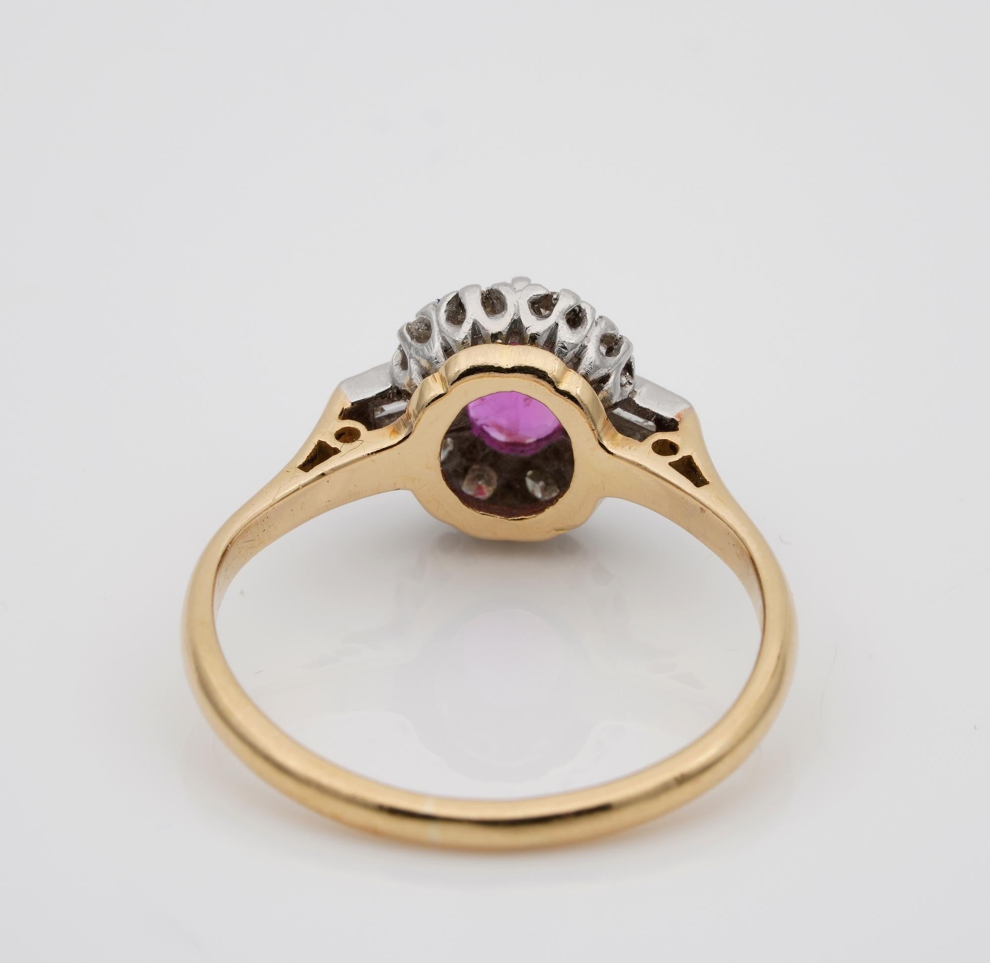 Art Deco Cert. Burma No Heat Pink Sapphire Diamond Ring For Sale 3