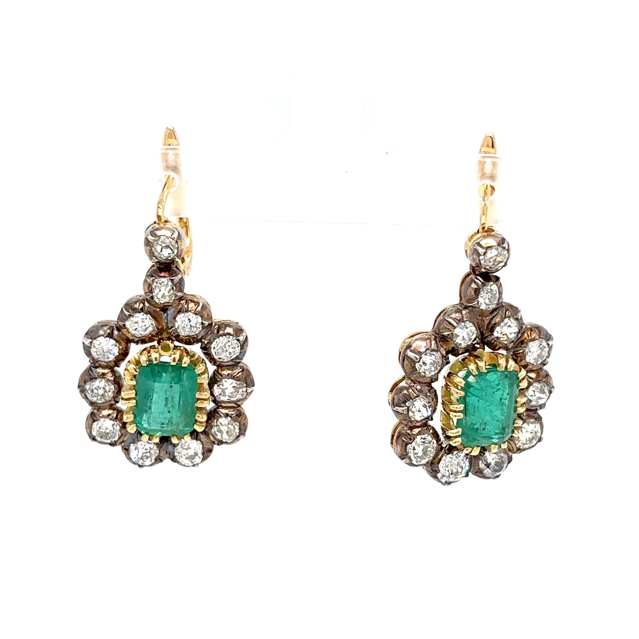 Victorian Certificate Emerald Diamond Gold Drop Earrings, 1900s For Sale 5