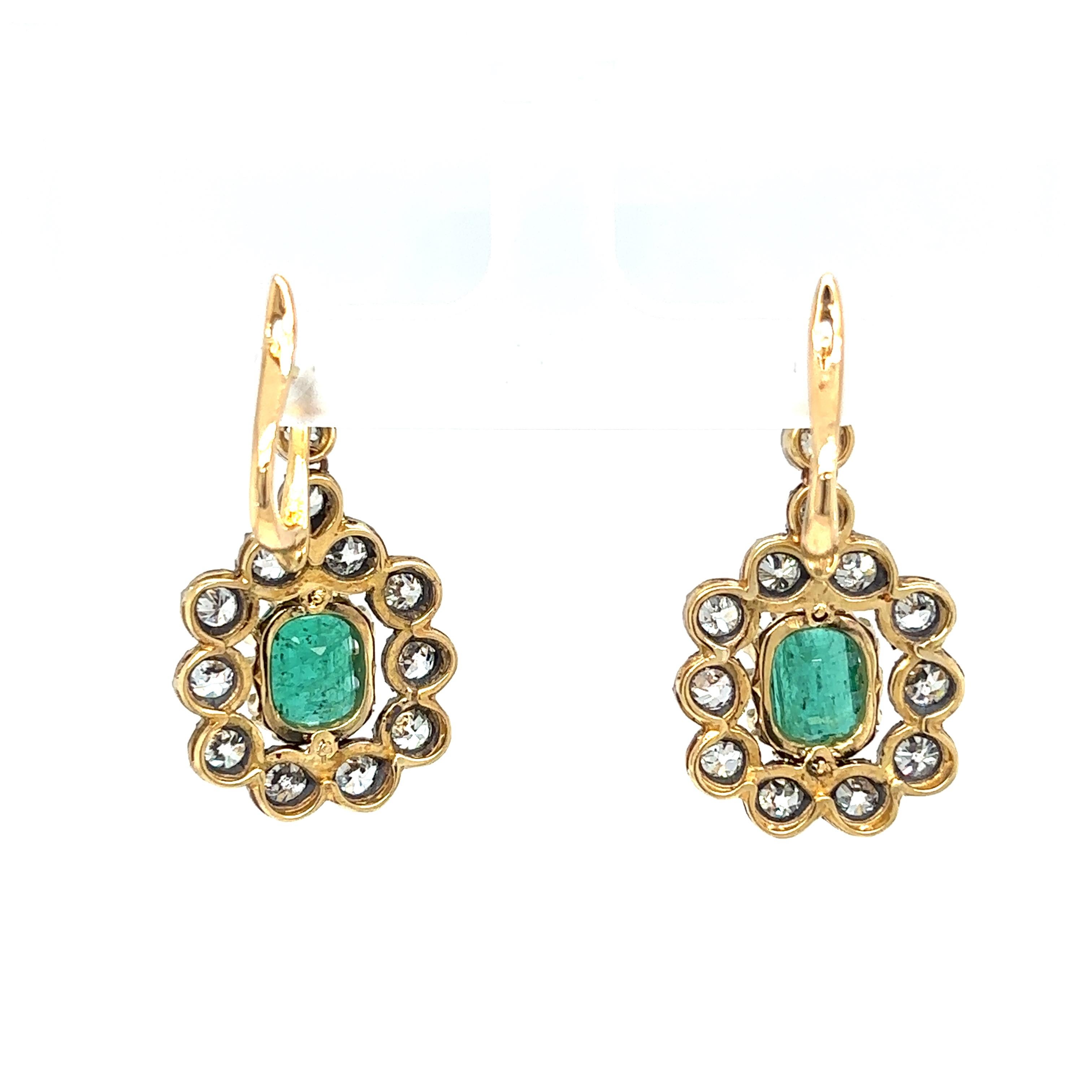 Victorian Certificate Emerald Diamond Gold Drop Earrings, 1900s For Sale 1
