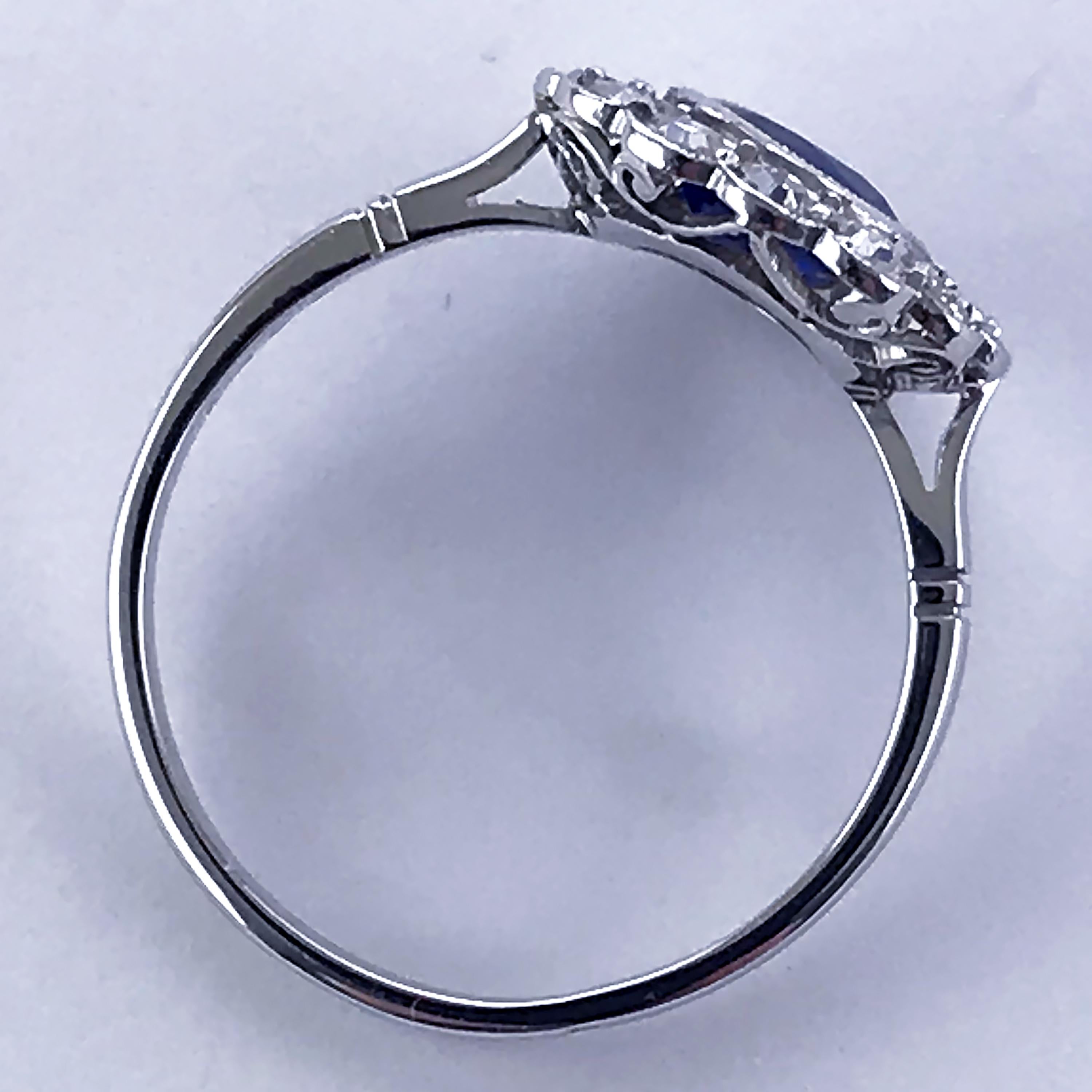 Art Deco Certificated Untreated Burma Blue Sapphire 1.44 Carat Diamond Ring 5