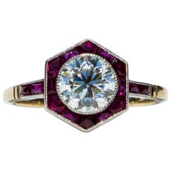 Antique Art Deco Certified 1.1 carat Diamond and Ruby Ring