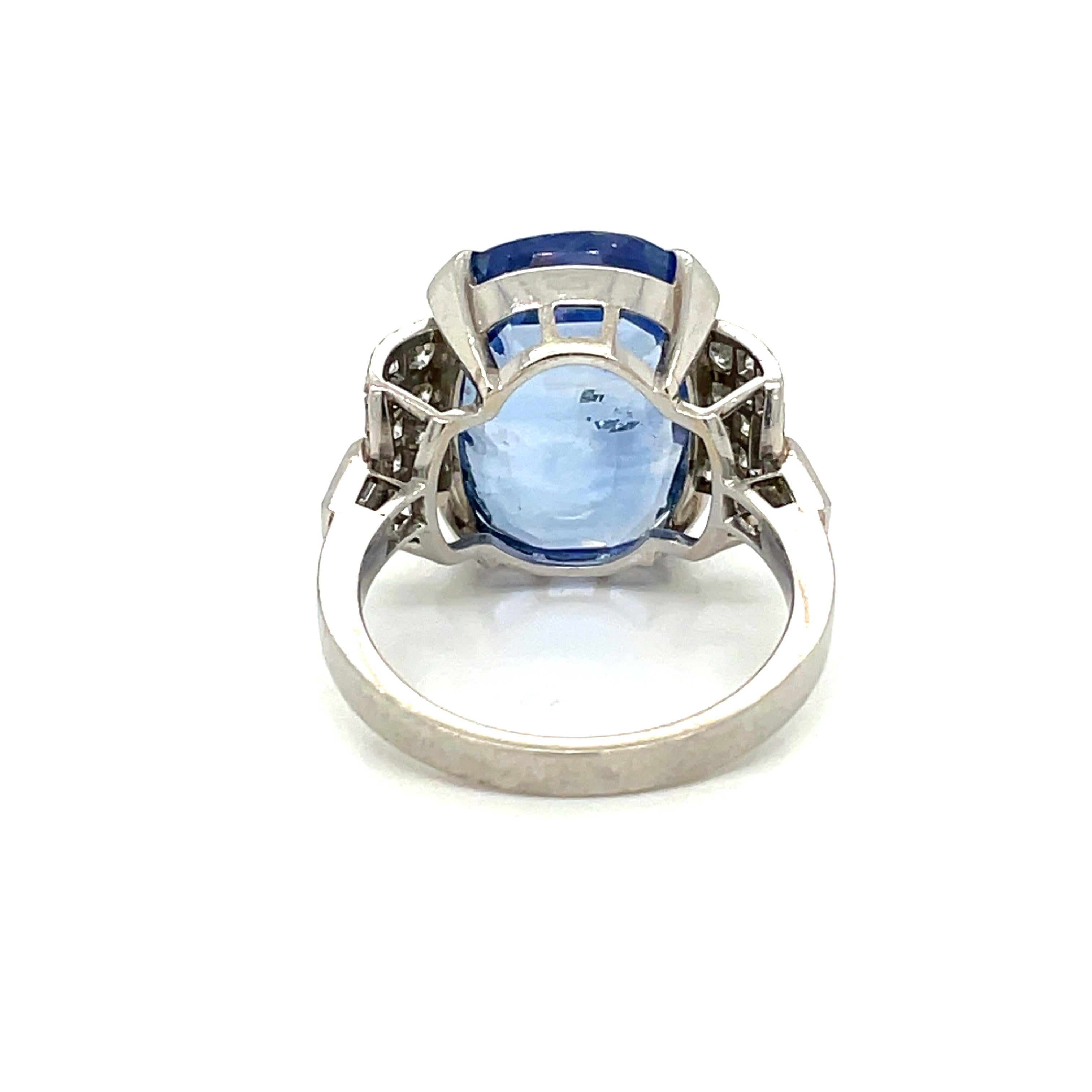 Art Deco Certified 15.50 Carat Sapphire Diamond Platinum Ring 1