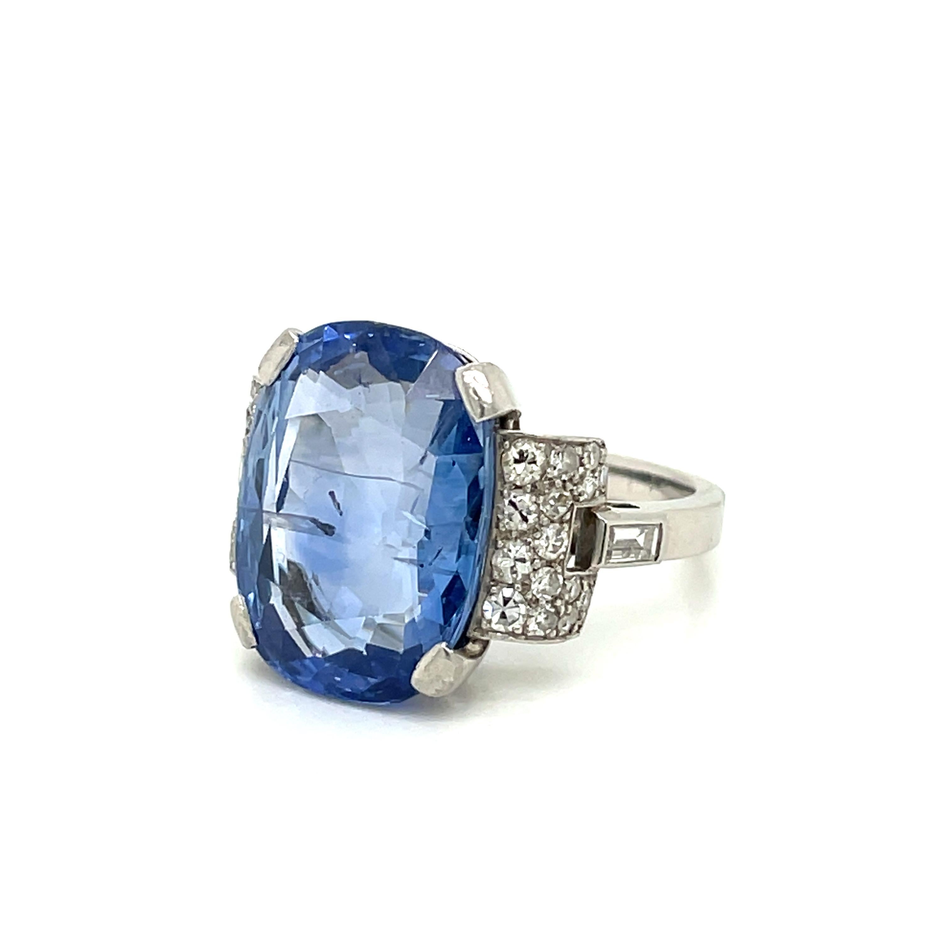 Art Deco Certified 15.50 Carat Sapphire Diamond Platinum Ring 3
