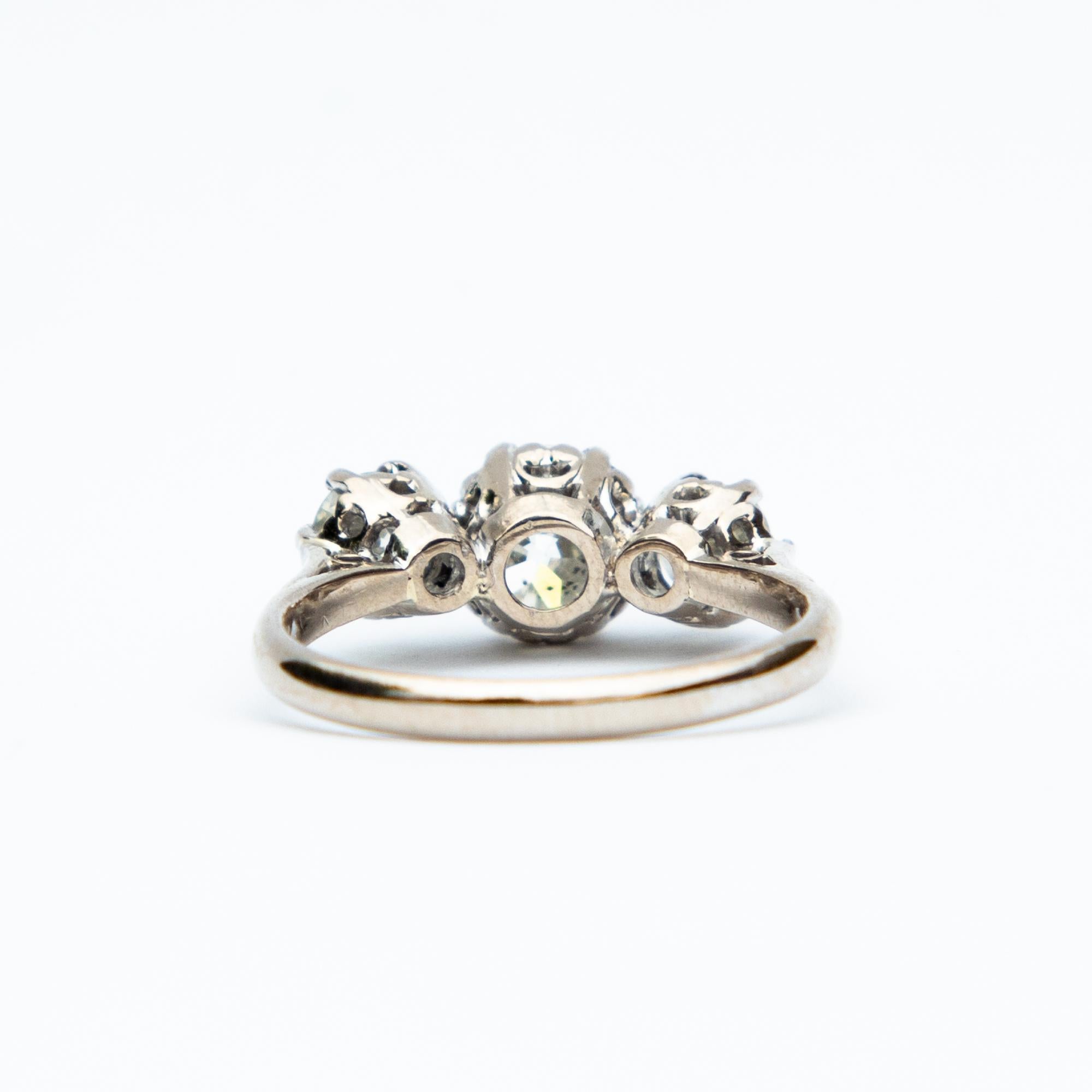 Cushion Cut Art Deco Certified 1.85 Carat Diamond Three-Stone Ring