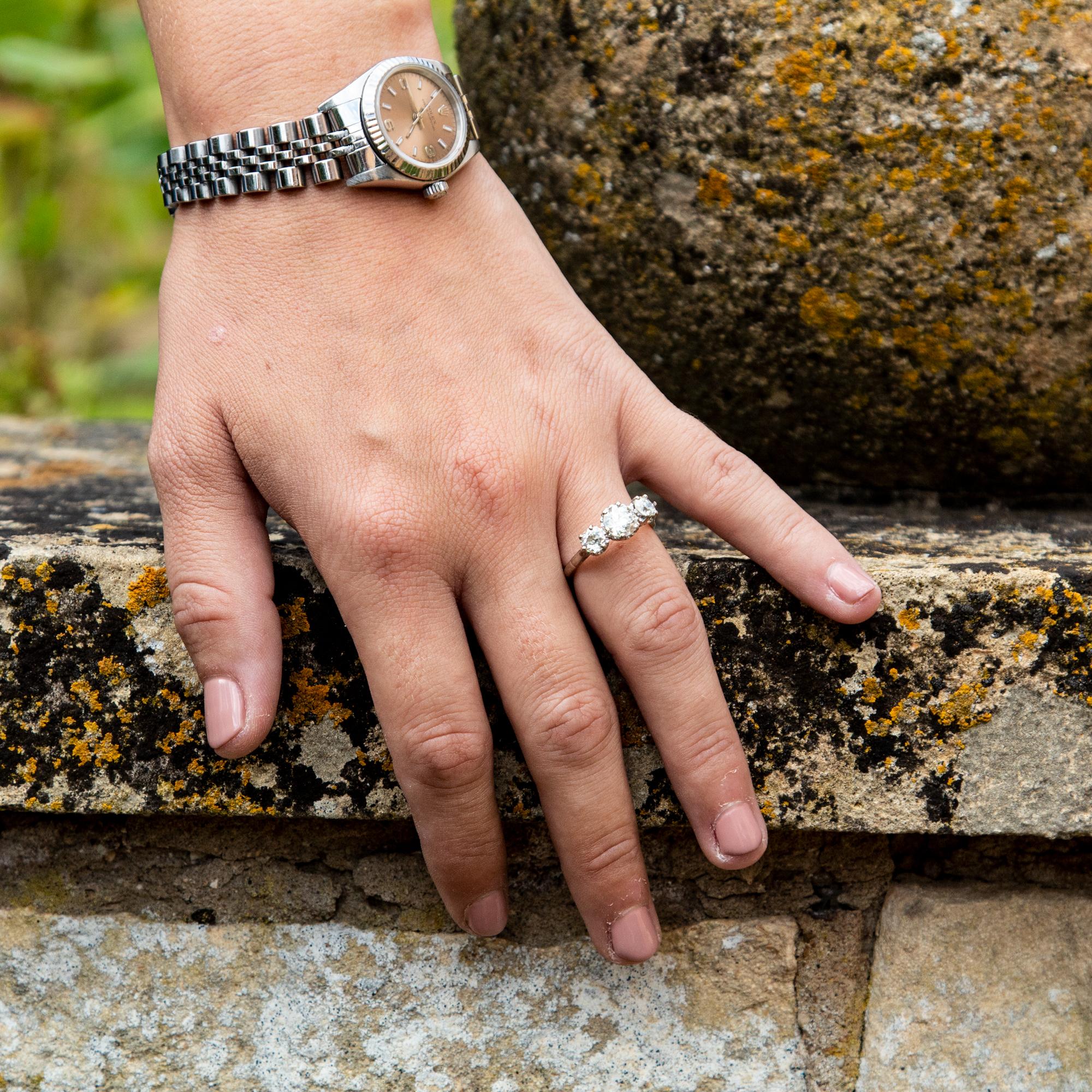 Women's Art Deco Certified 1.85 Carat Diamond Three-Stone Ring