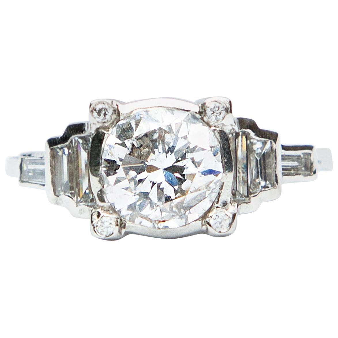 Art Deco Certified 2.15 Carat Diamond Platinum Solitaire Ring