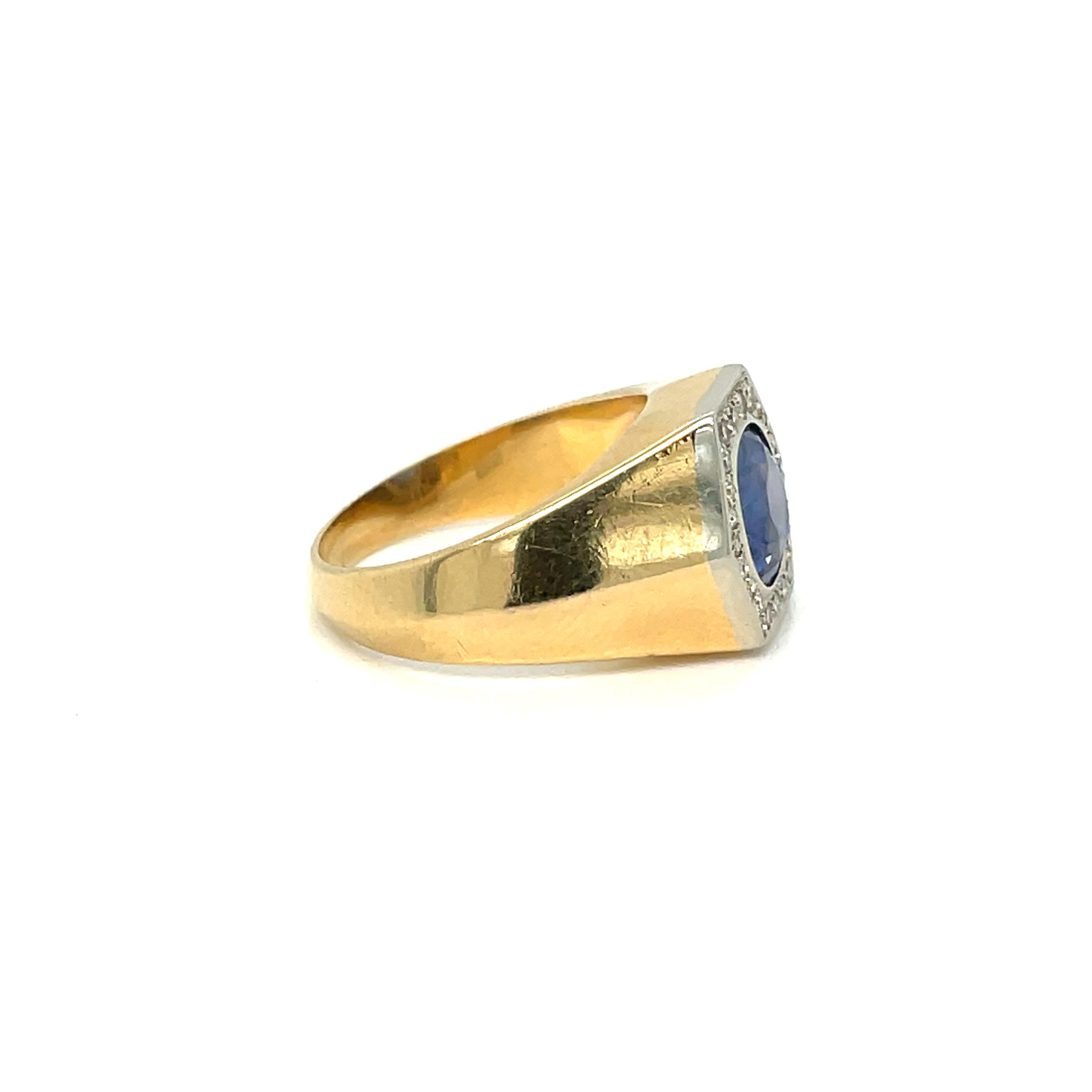 Taglio cuscino antico Anello Art Deco certificato non riscaldato con zaffiro e diamante in oro platino da 2,50 carati in vendita