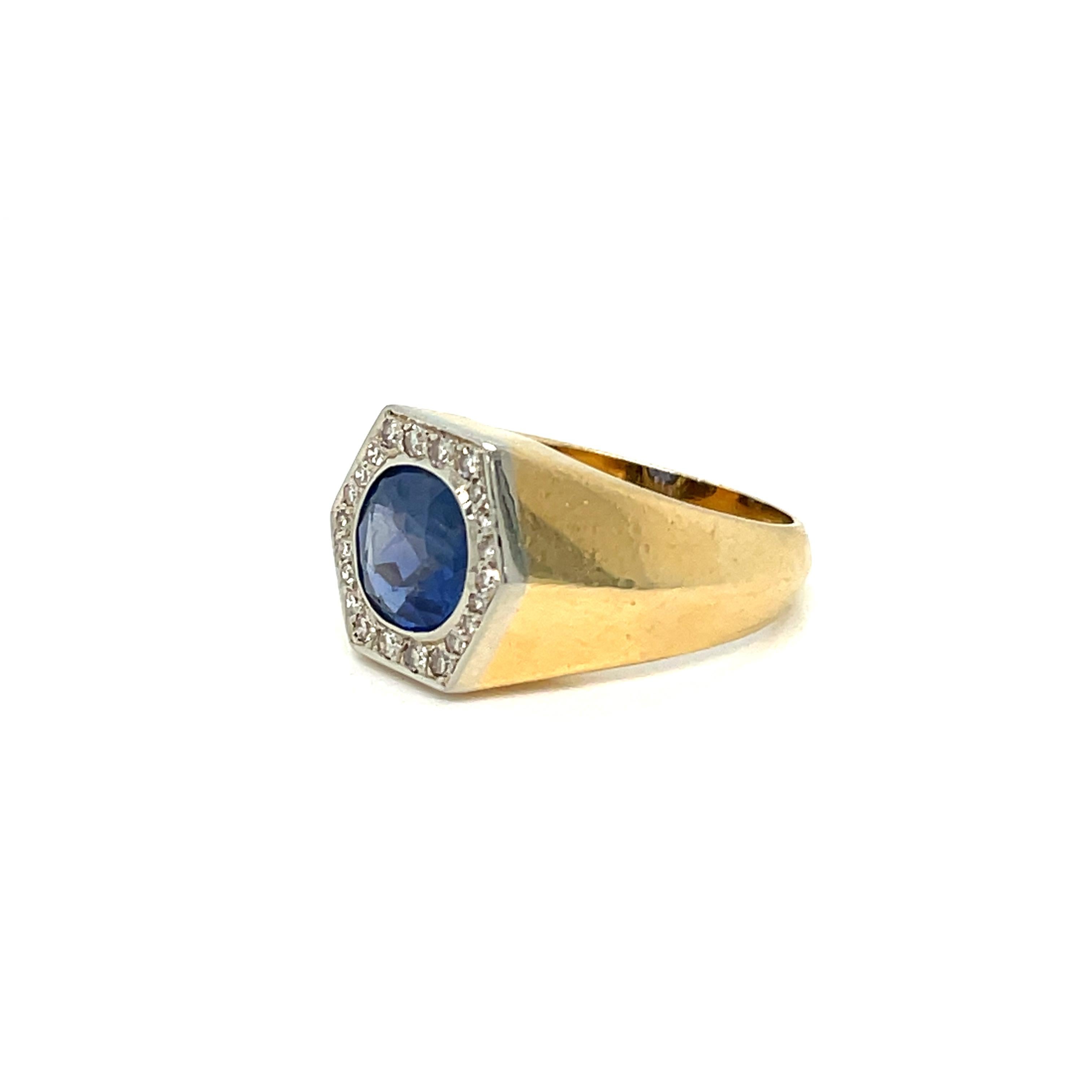 Art Deco Certified Unheated 2.50 Carat Sapphire Diamond Platinum Gold Ring For Sale 2