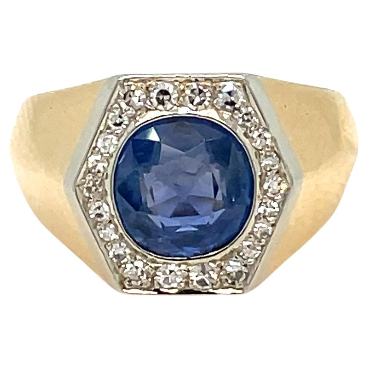 Art Deco Platin-Goldring mit zertifiziertem 2,50 Karat Saphir und Diamant im Angebot