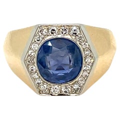Art Deco Certified Unheated 2.50 Carat Sapphire Diamond Platinum Gold Ring