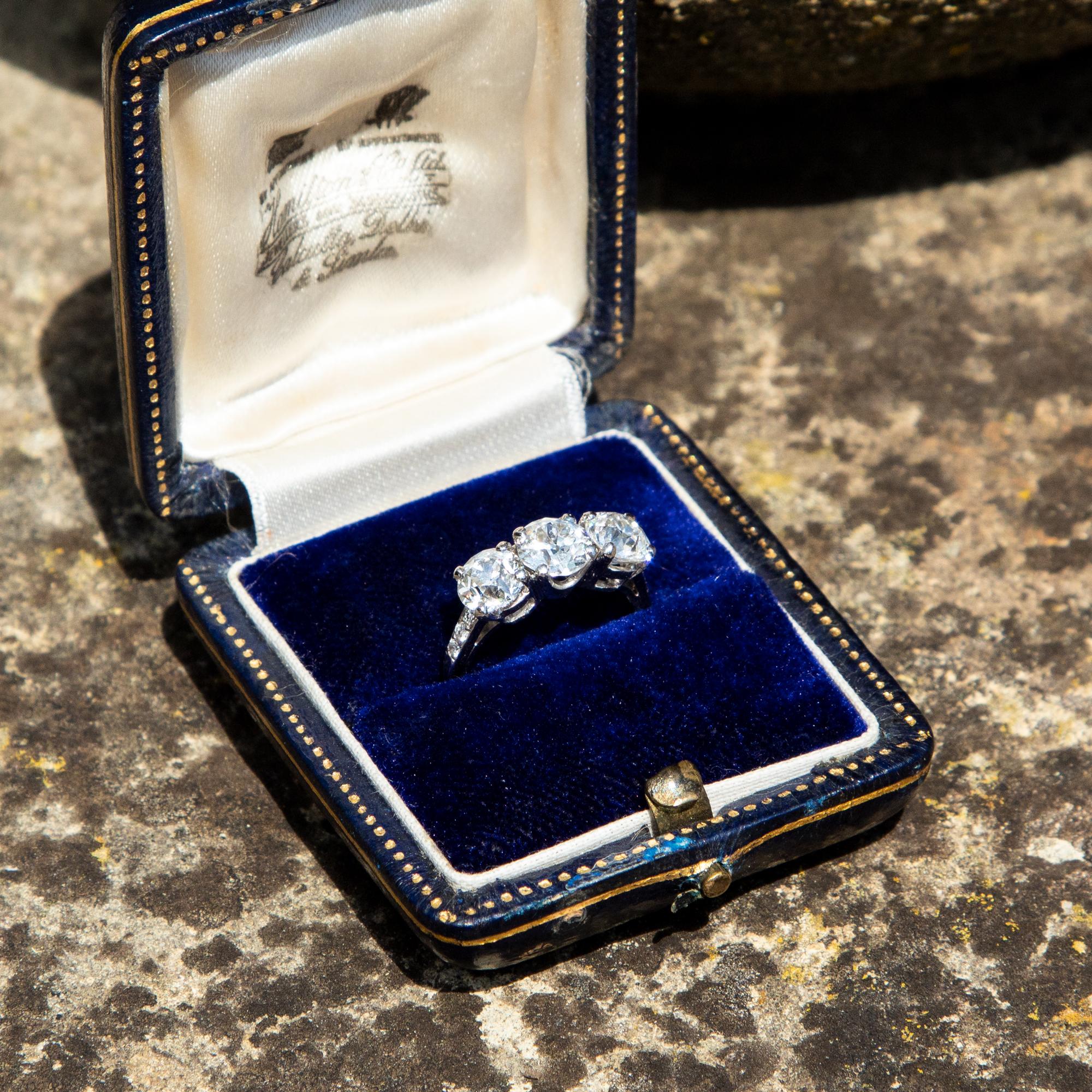 Cushion Cut Art Deco Certified 3.15 Carat Tiffany & Co. Diamond Three-Stone Ring
