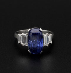 Art Deco Certified 7.14 Ct No Heat Sapphire Diamond Platinum Ring