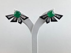 Certified 9.54 Carat Zambian Emerald, Diamond, and Black Onyx Studs