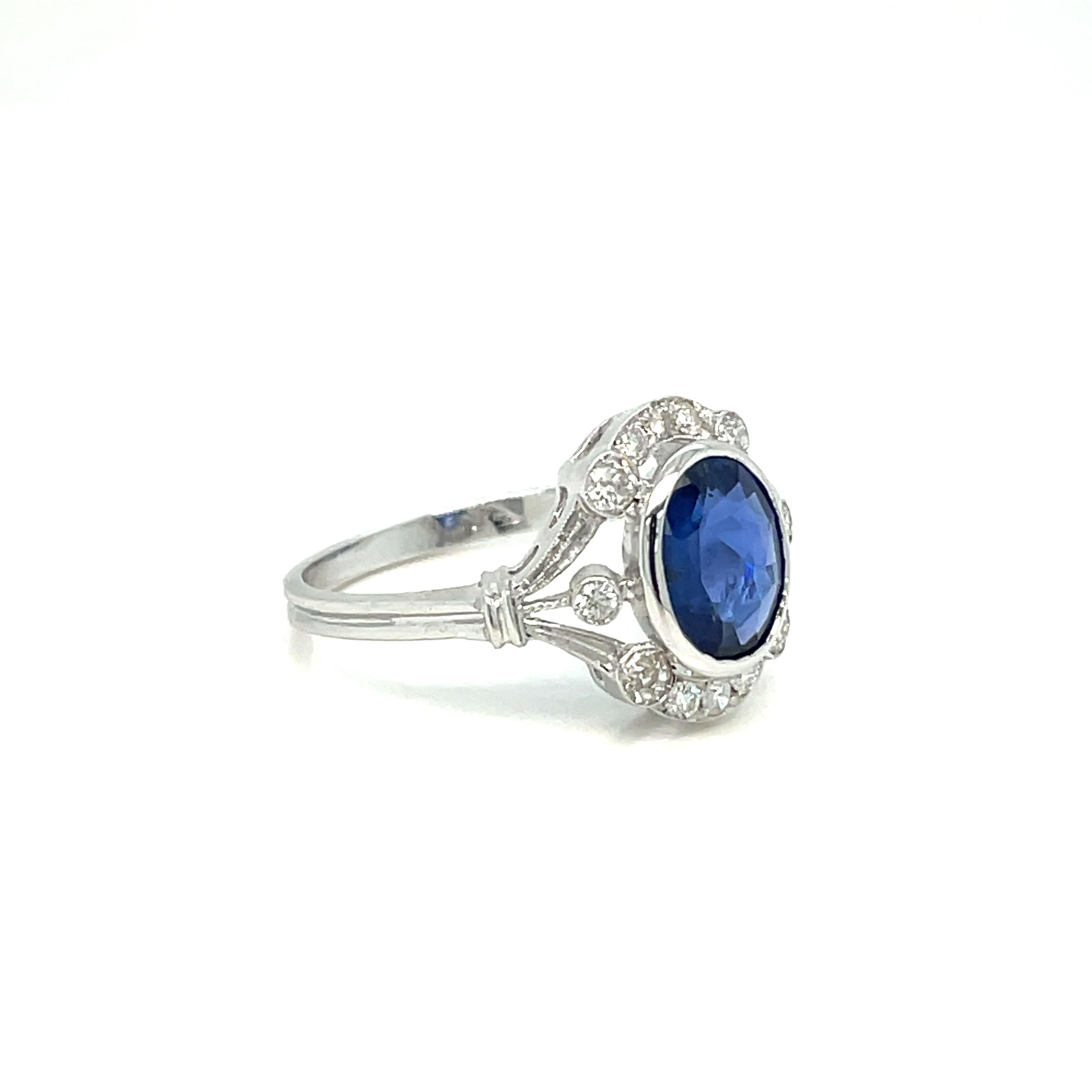 Oval Cut Art Deco Certified Burma Sapphire Diamond Gold Ring For Sale