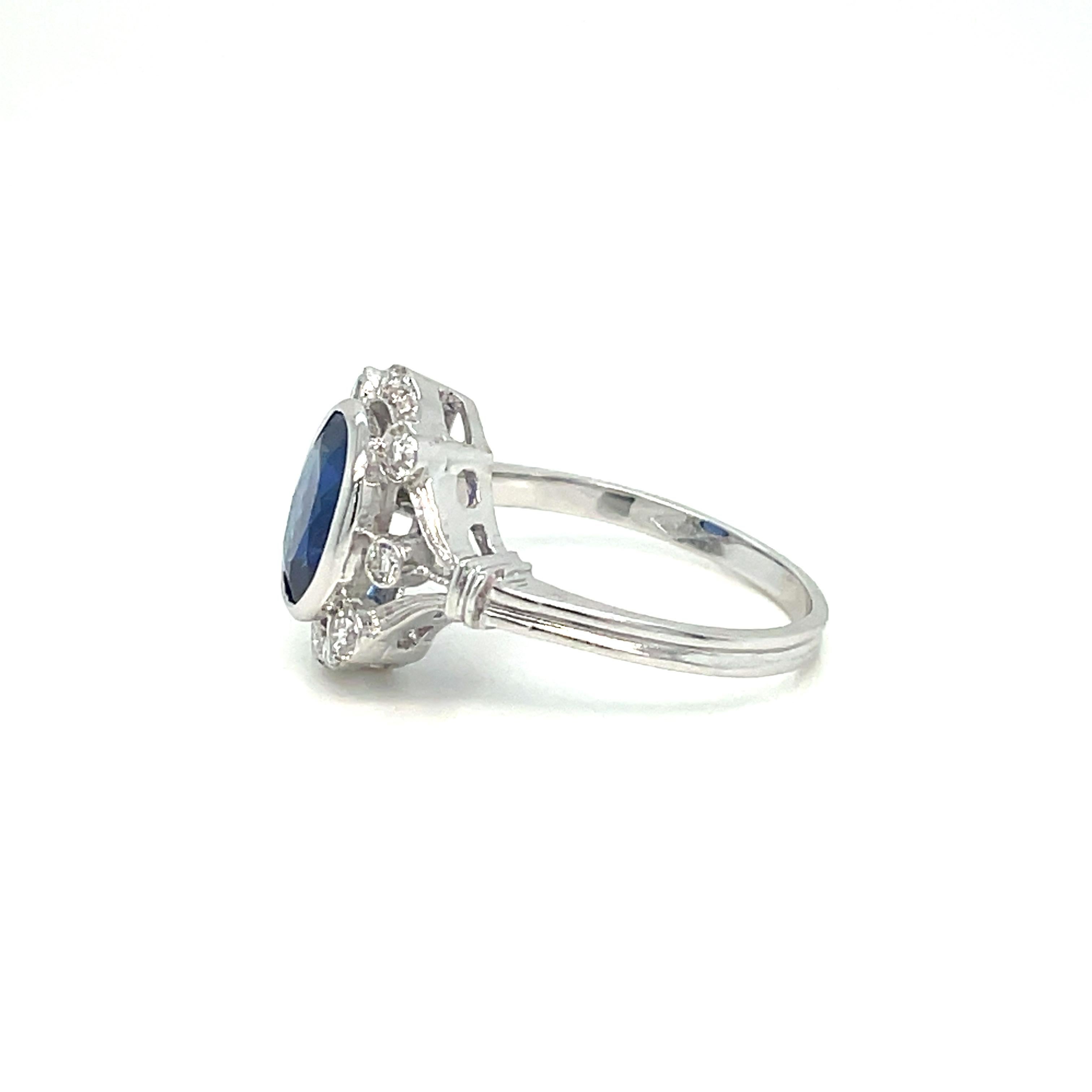 Art Deco Certified Burma Sapphire Diamond Gold Ring For Sale 1