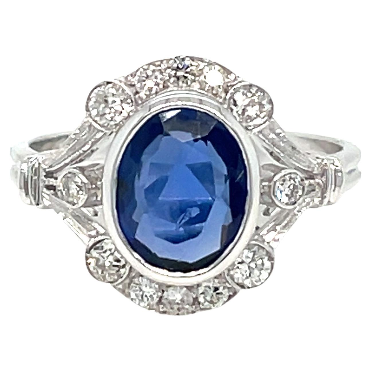 Art Deco Certified Burma Sapphire Diamond Gold Ring For Sale
