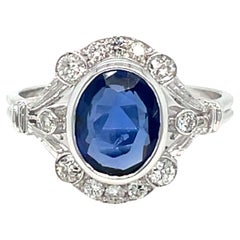 Vintage Art Deco Certified Burma Sapphire Diamond Gold Ring