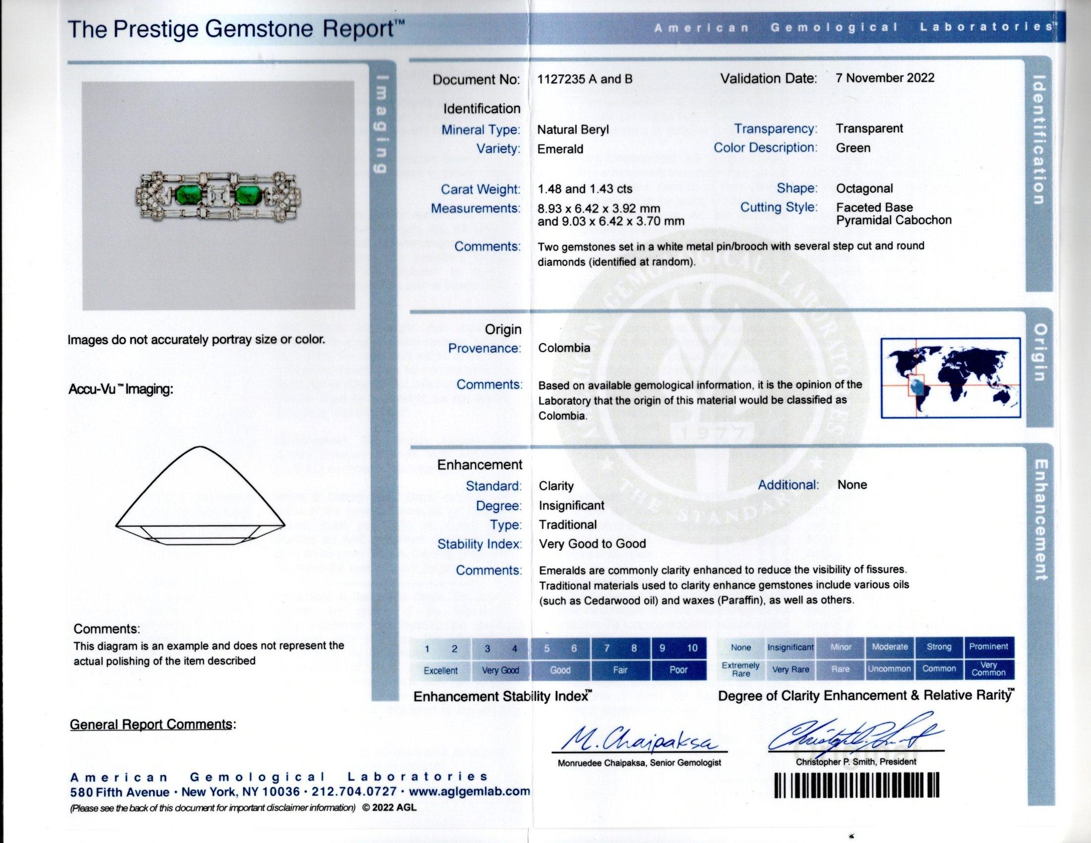 Brosche mit zertifiziertem Cabochon-Smaragd und Diamant im Art déco-Stil im Angebot 5