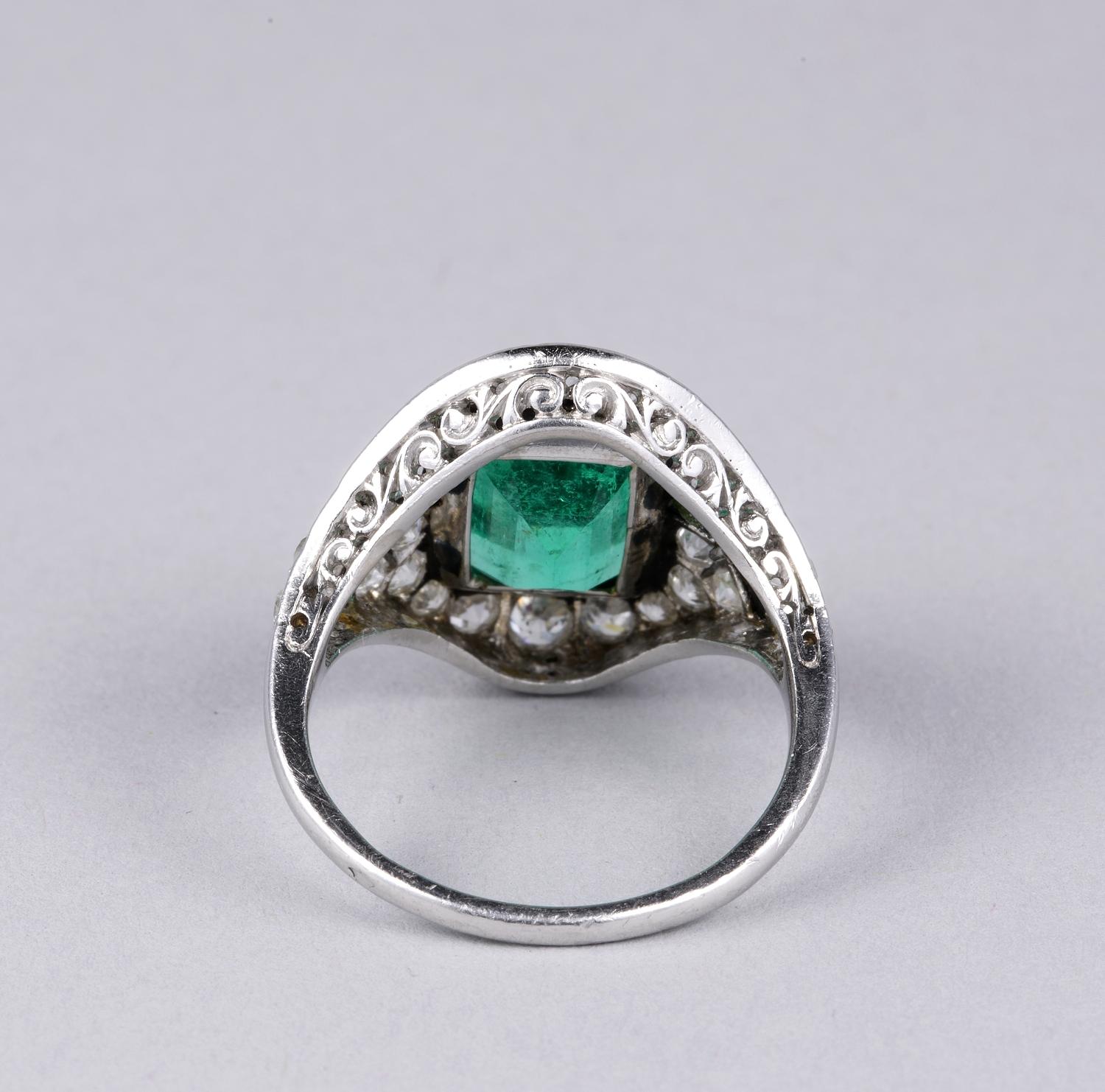 Art Deco Certified Colombian Emerald Diamond Onyx Rare Ring For Sale 3