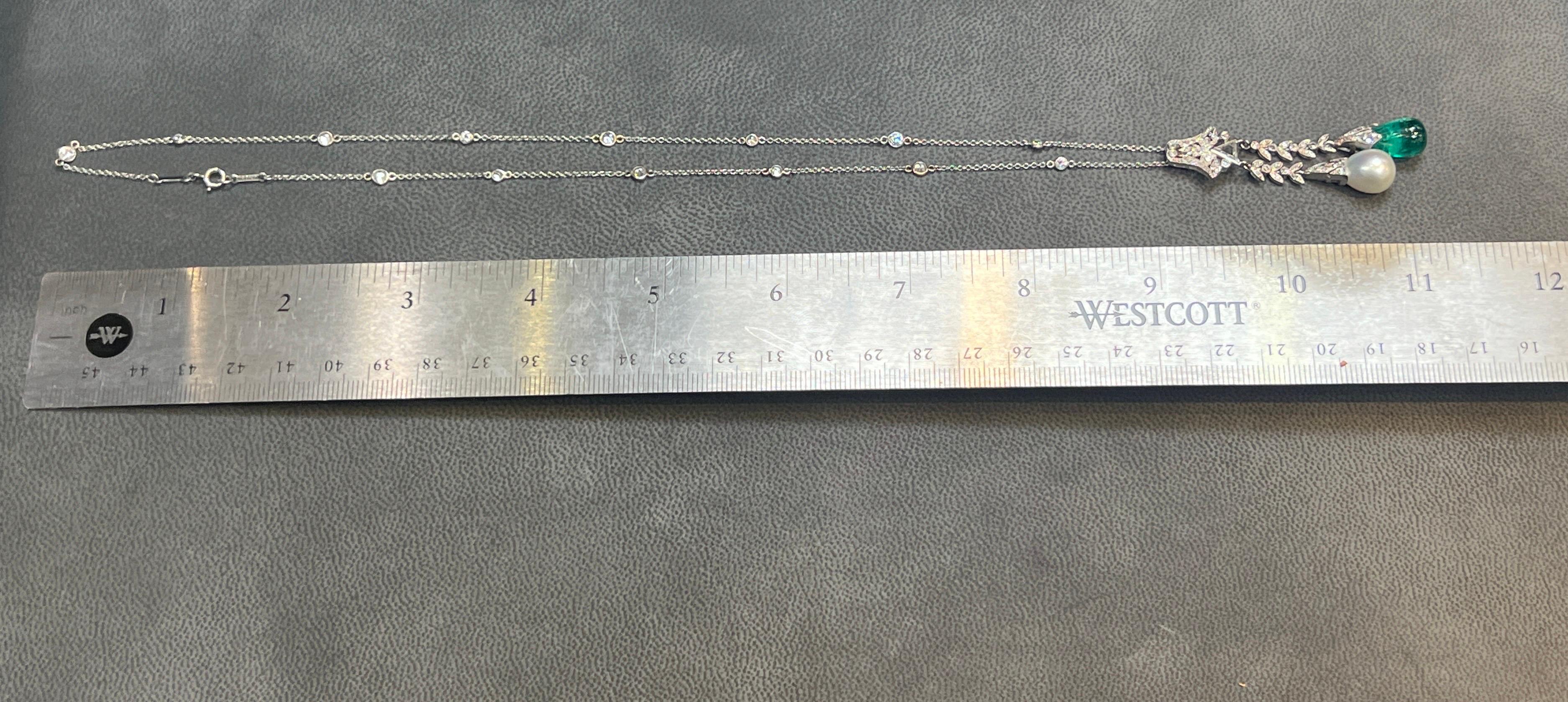 Collana con smeraldo colombiano certificato e perla Lavalier in stile Art Deco in vendita 3