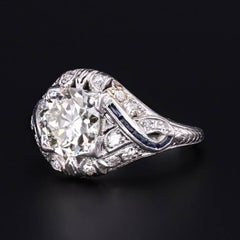 Art Deco Certified Diamond Engagement Ring of Platinum