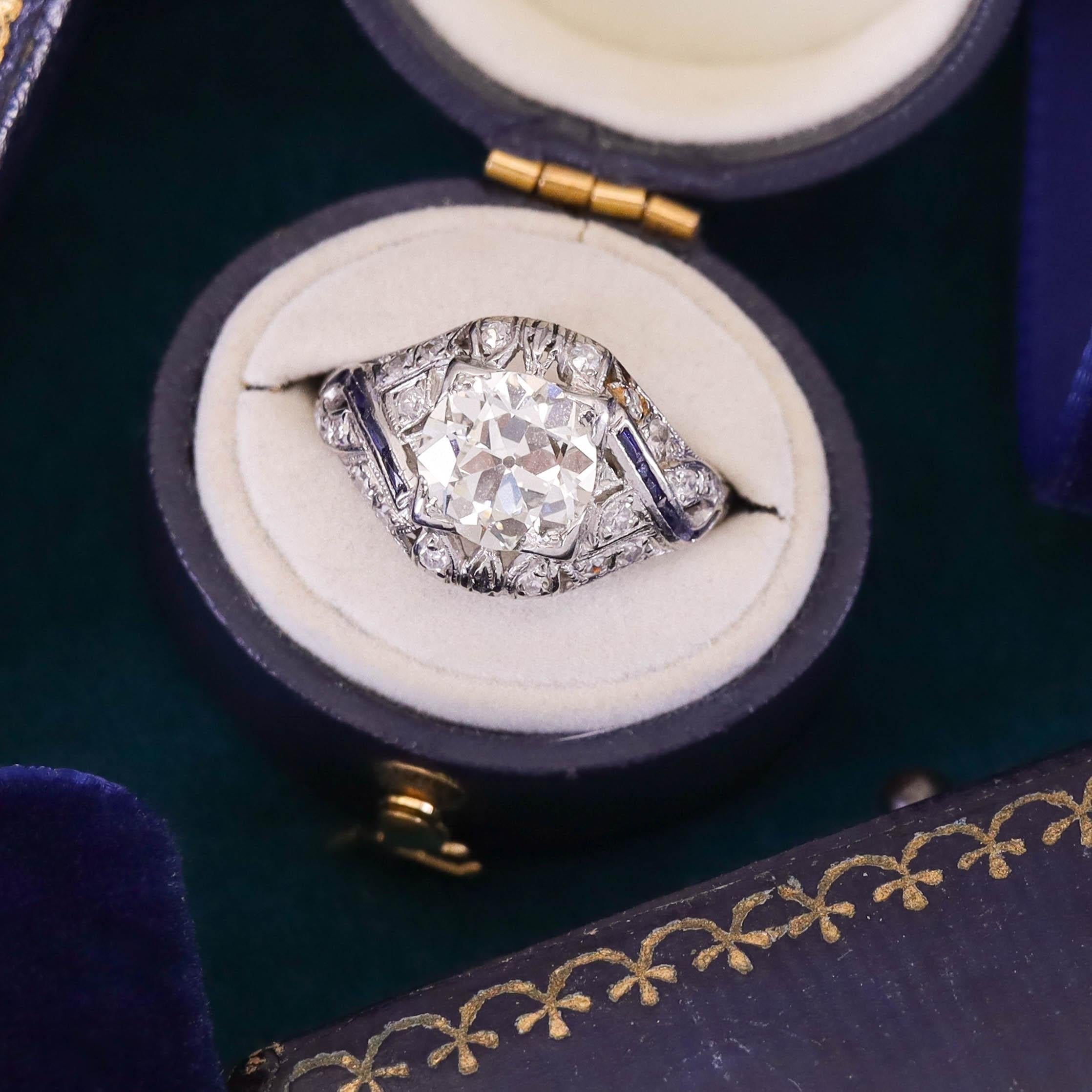 Bague de fiançailles Art déco en platine avec diamant certifié en vente 1