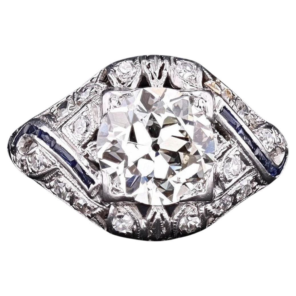 Bague de fiançailles Art déco en platine avec diamant certifié en vente