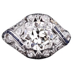 Anillo de compromiso de diamantes certificados Art Déco de platino