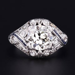 Bague de fiançailles Art déco en platine avec diamant certifié