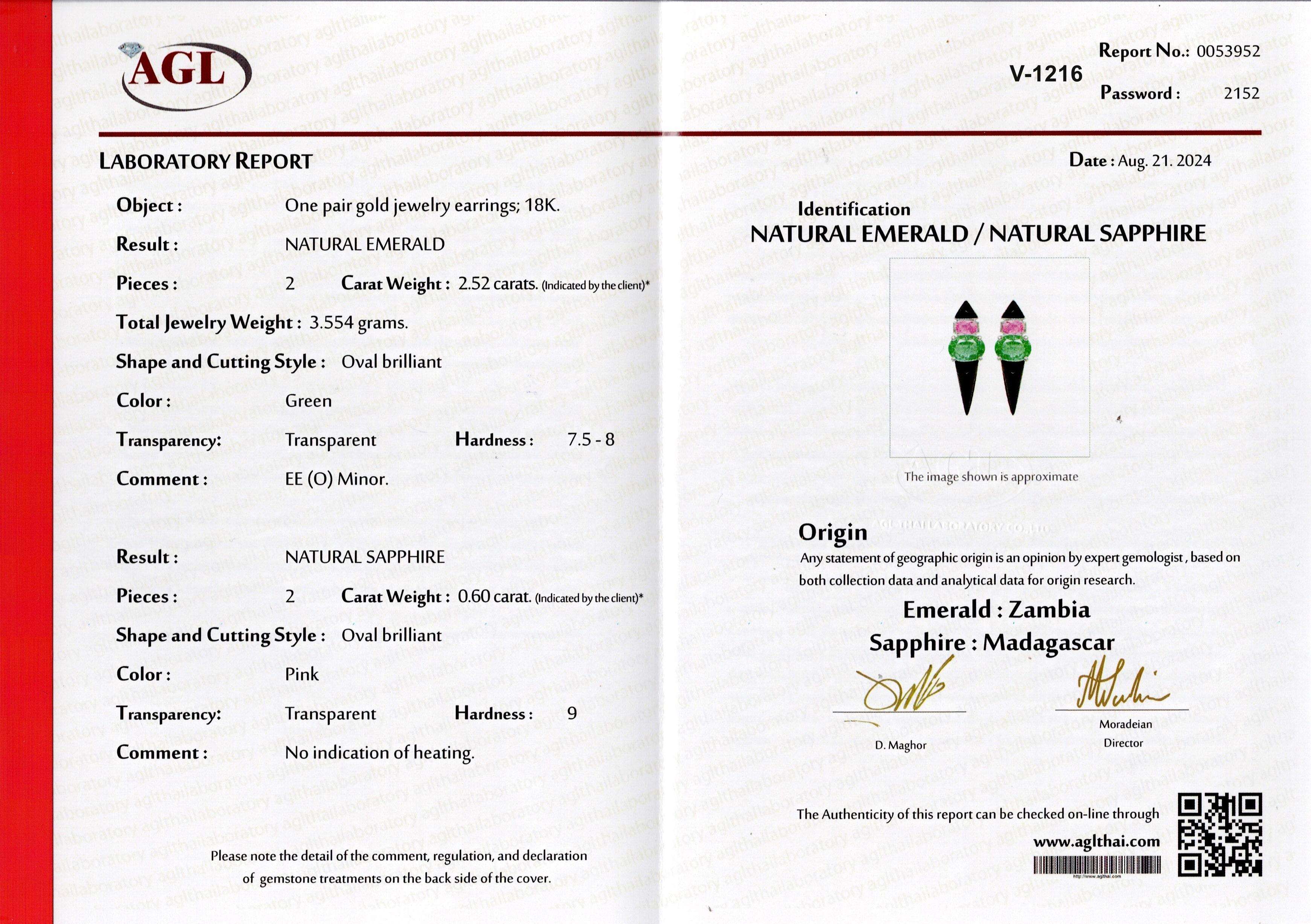 Art-Deco Certified Emerald, Pink Sapphire and Black Onyx Earrings 2