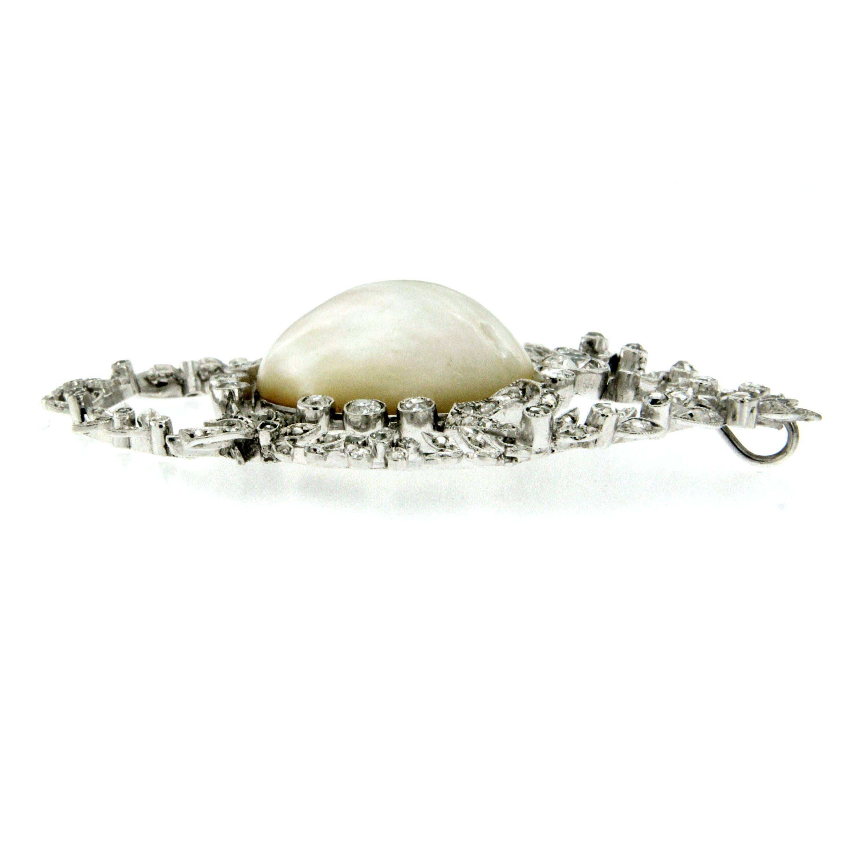 Art Deco Certified Natural Salt Water Pearl Diamond Pendant In Excellent Condition In Napoli, Italy
