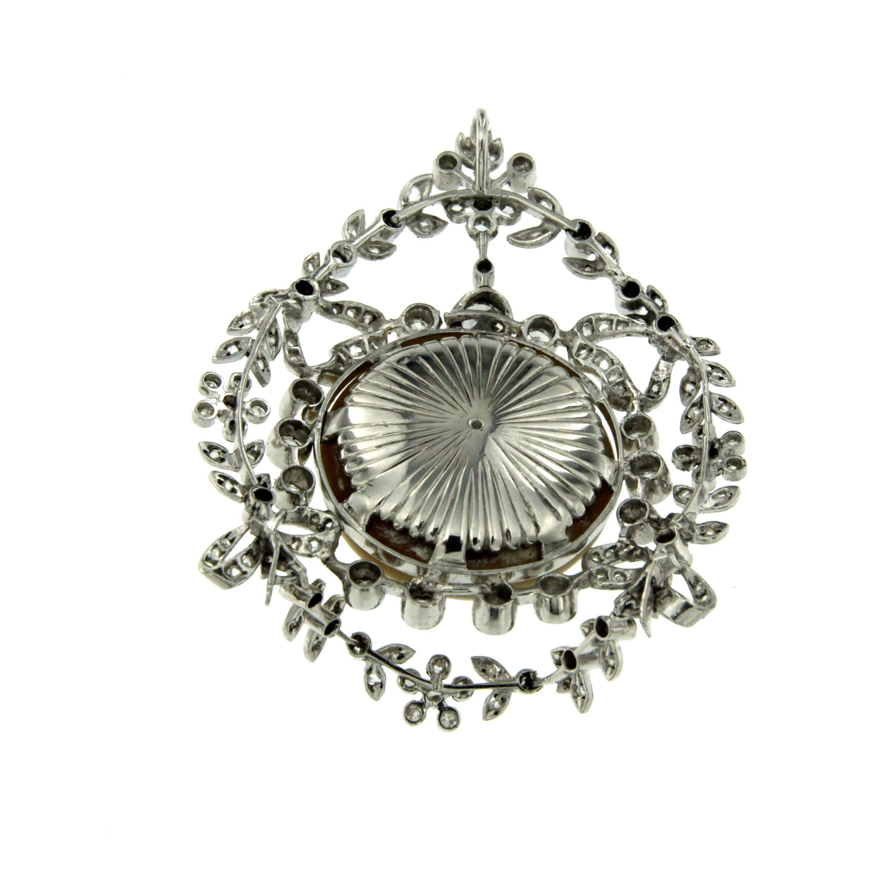 Women's Art Deco Certified Natural Salt Water Pearl Diamond Pendant
