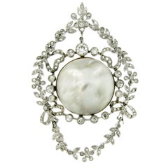 Retro Art Deco Certified Natural Salt Water Pearl Diamond Pendant