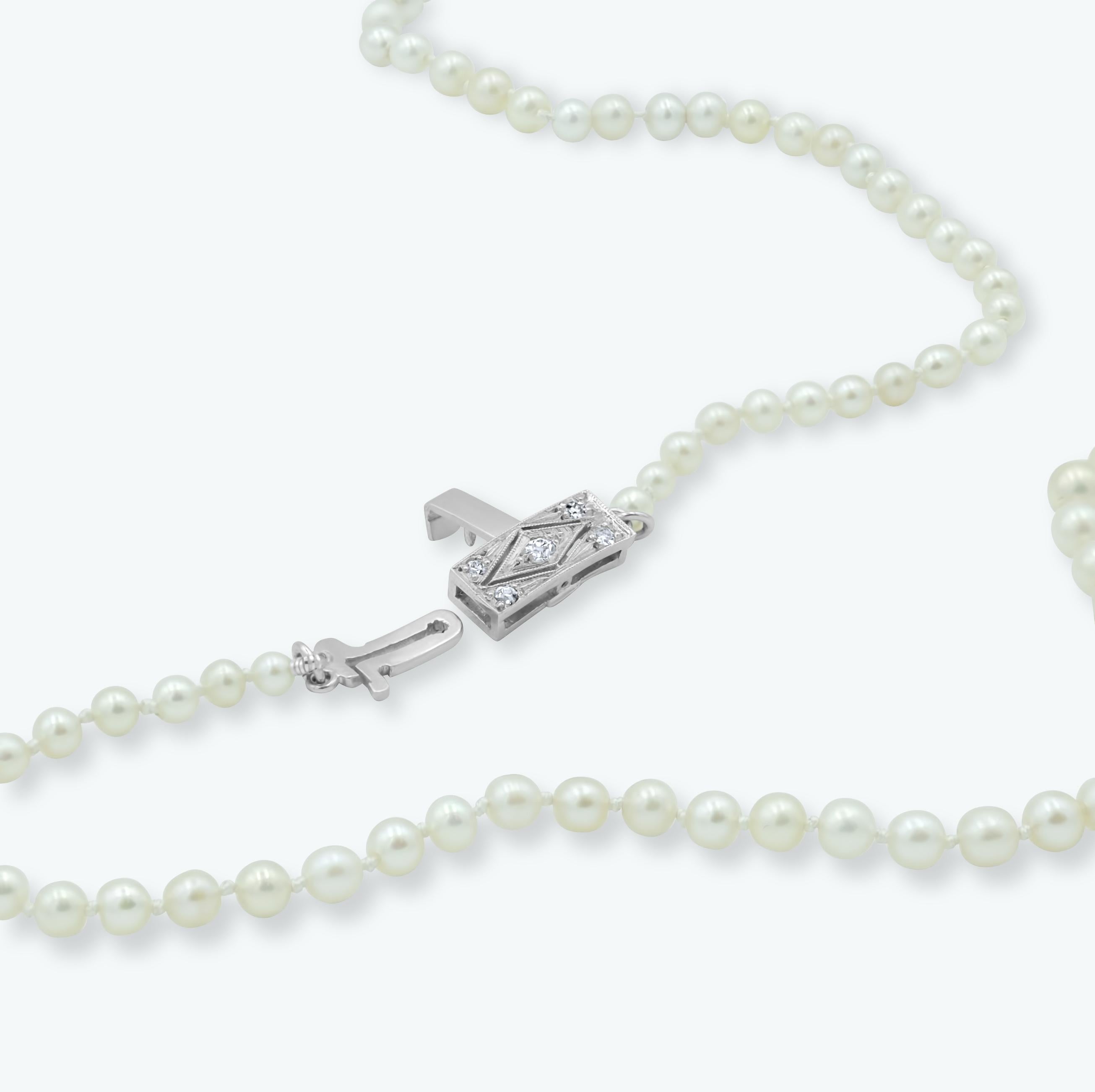 Bead Art Deco Certified Natural Saltwater Pearl & Diamond Platinum Graduated Necklace For Sale