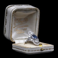 Art Deco Certified Natural Sapphire Diamond Cocktail Ring Platinum Gold 1930s