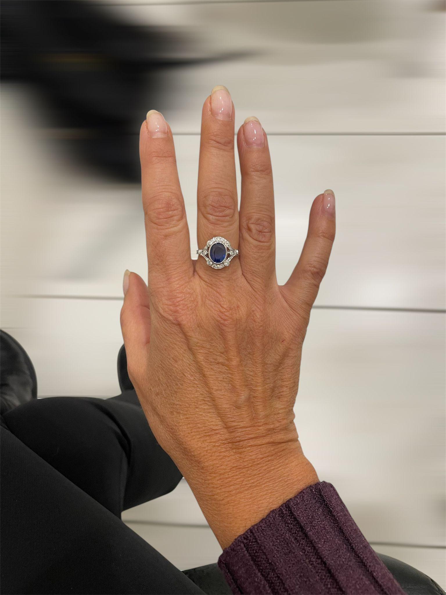 Art Deco Certified No Heat Burma Sapphire Diamond Gold Ring 5