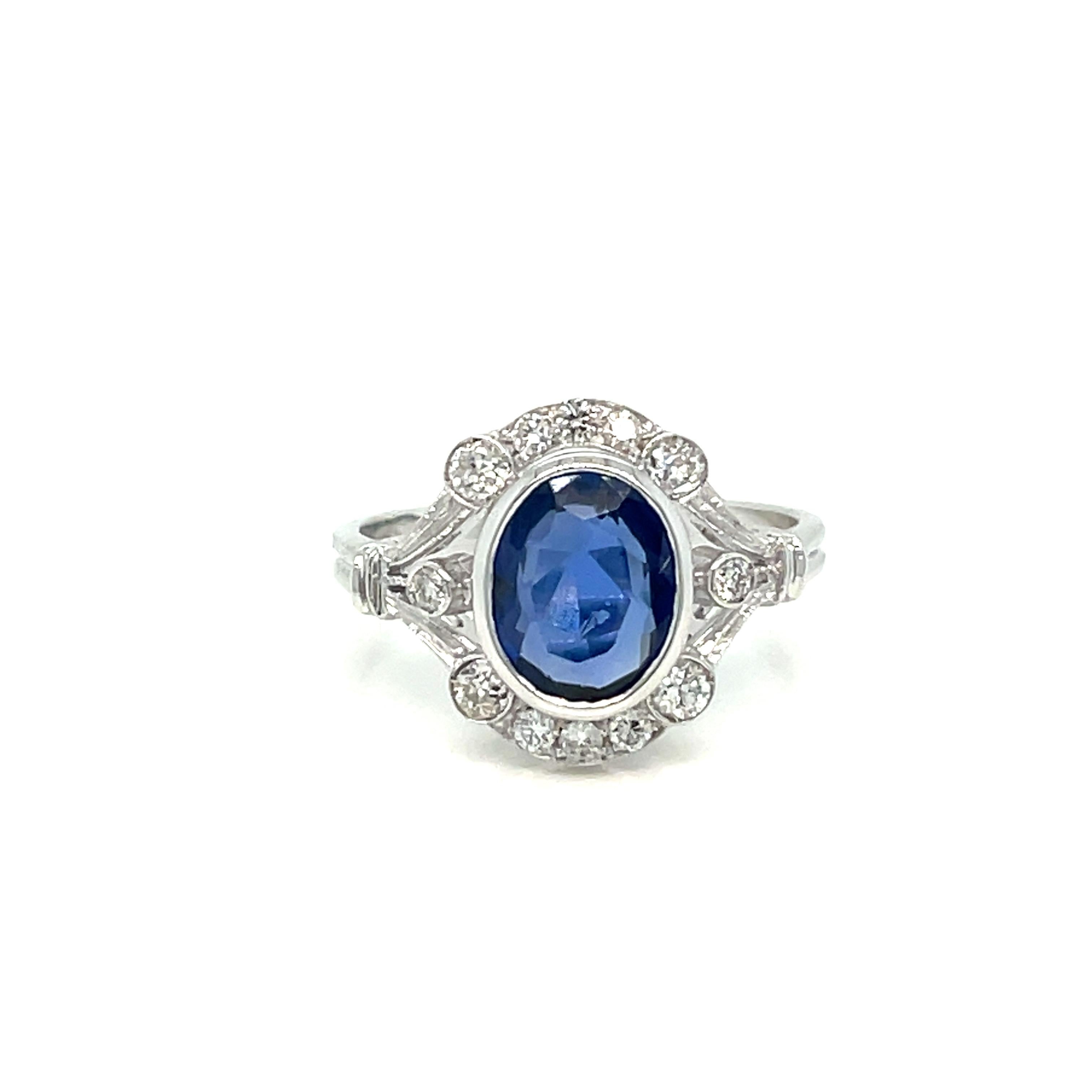 Anello in oro con zaffiro di Birmania certificato senza calore Art Deco in vendita 3