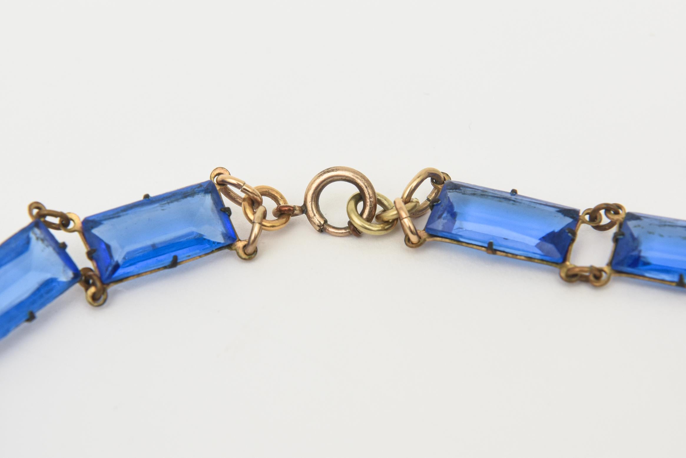Art Deco Cerulean Blue Glass Multi Strand Drop Necklace For Sale 3