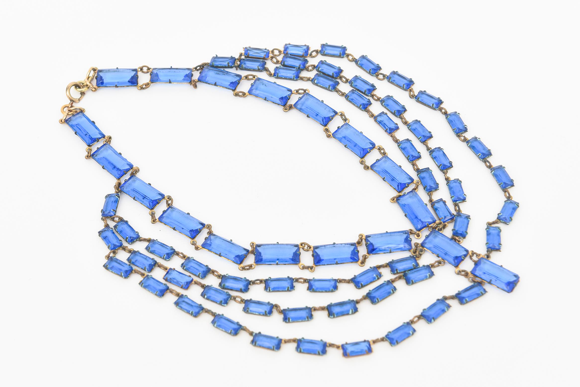 Art Deco Cerulean Blue Glas Multi Strand Drop Halskette Damen im Angebot