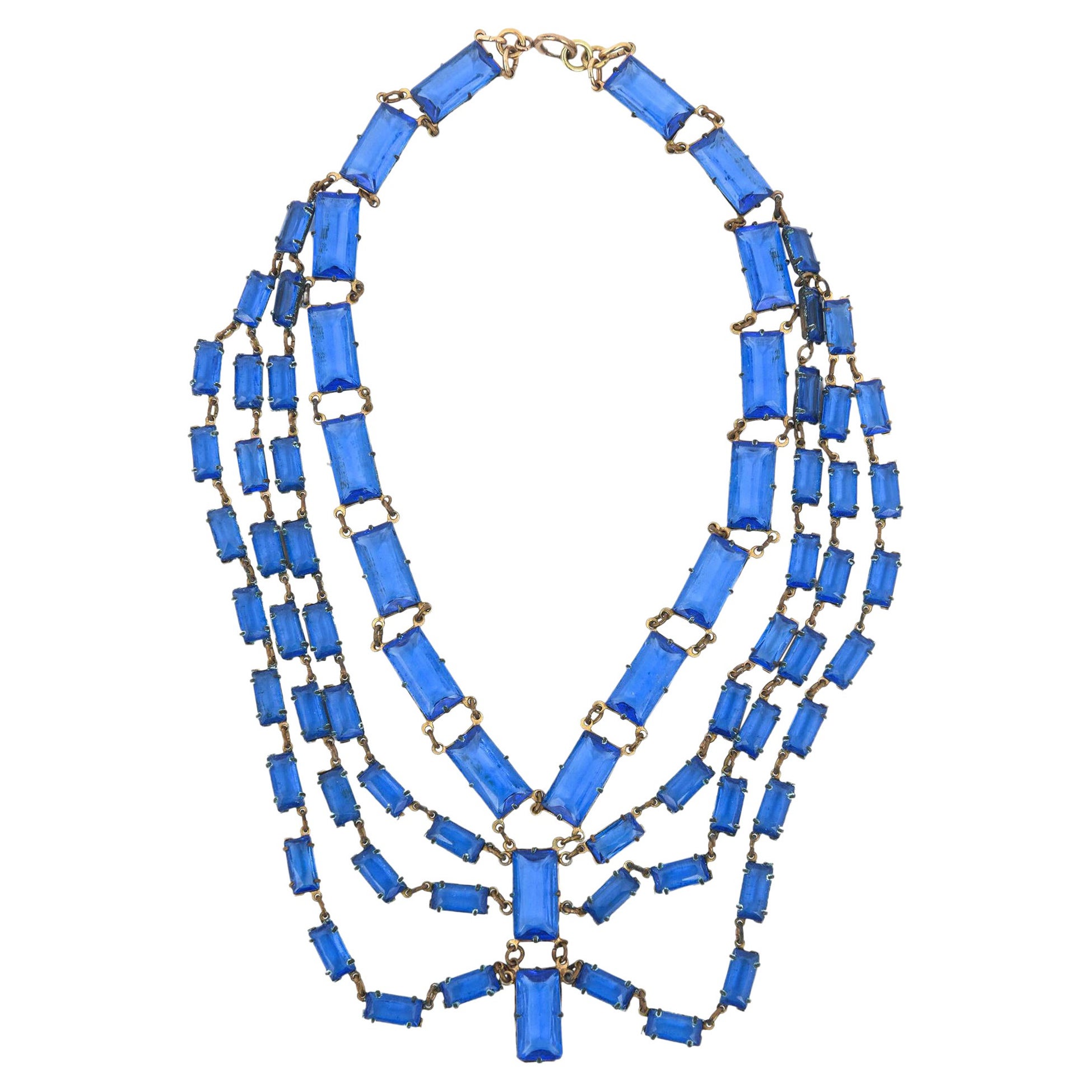 Collar Art Déco de Vaso Azul Cerúleo de Varias Vueltas