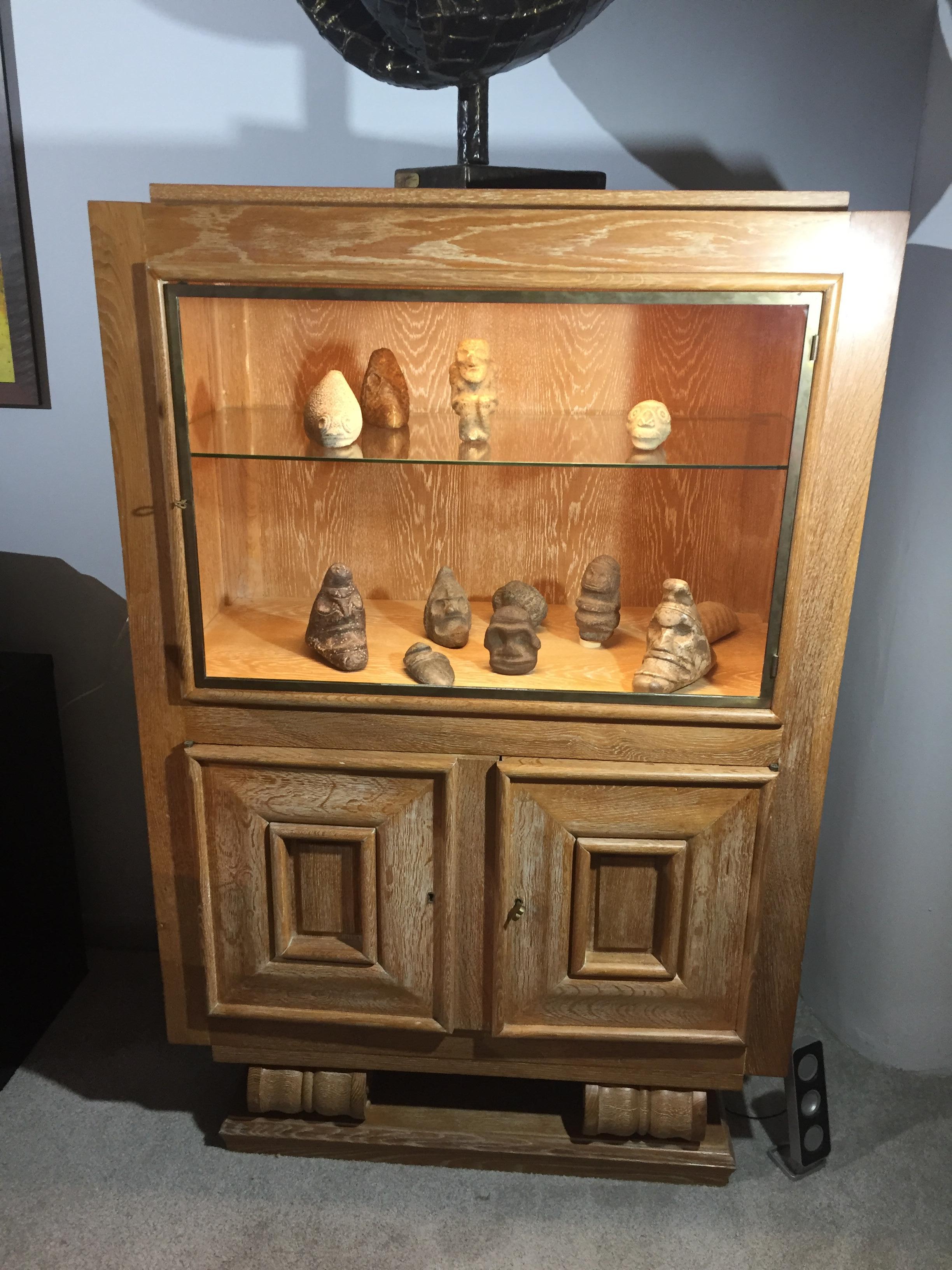 Art Deco illuminated Cerused Oak Display Cabinet Attributed to JC Moreux For Sale 5