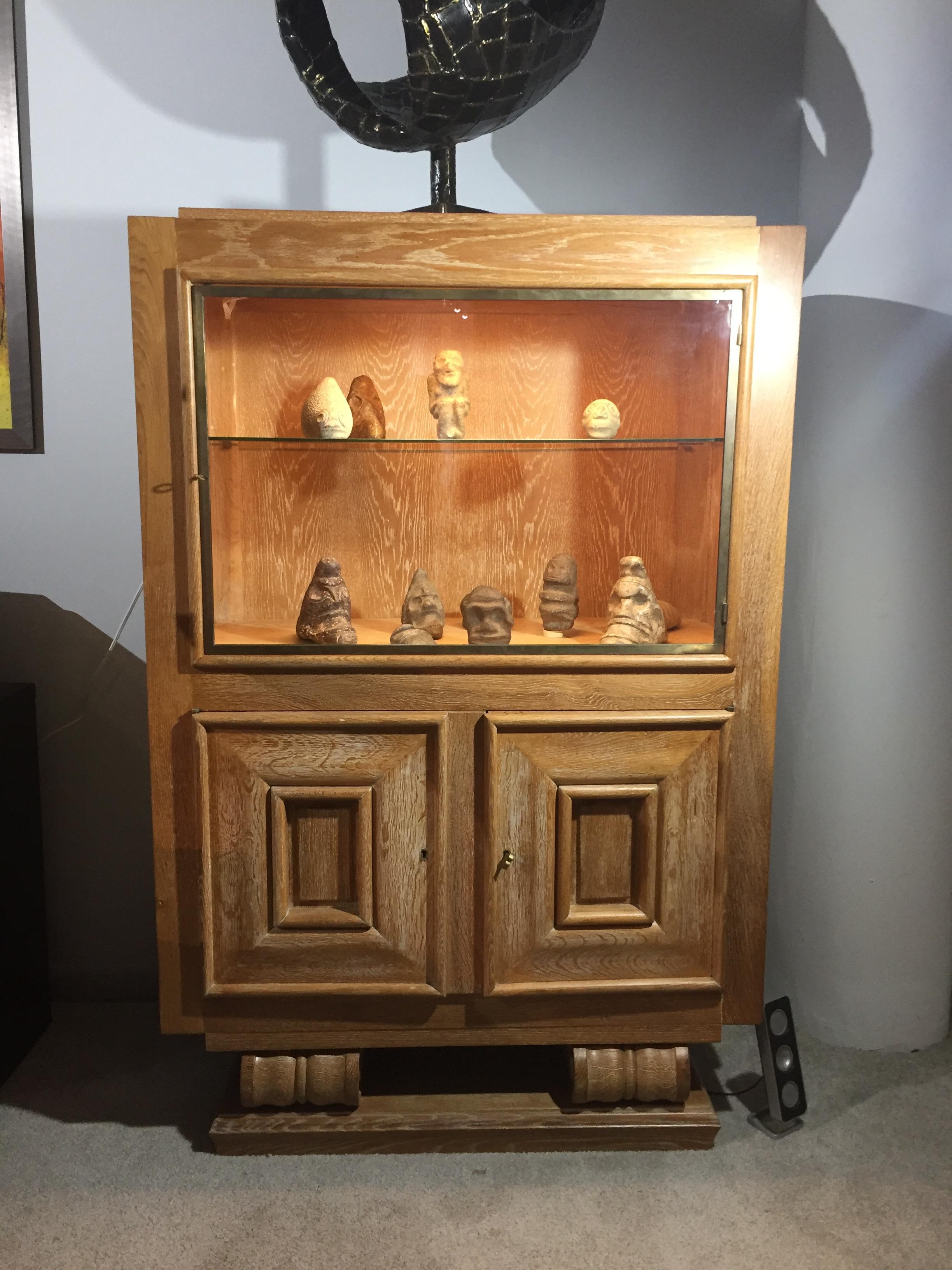 Art Deco illuminated Cerused Oak Display Cabinet Attributed to JC Moreux For Sale 6