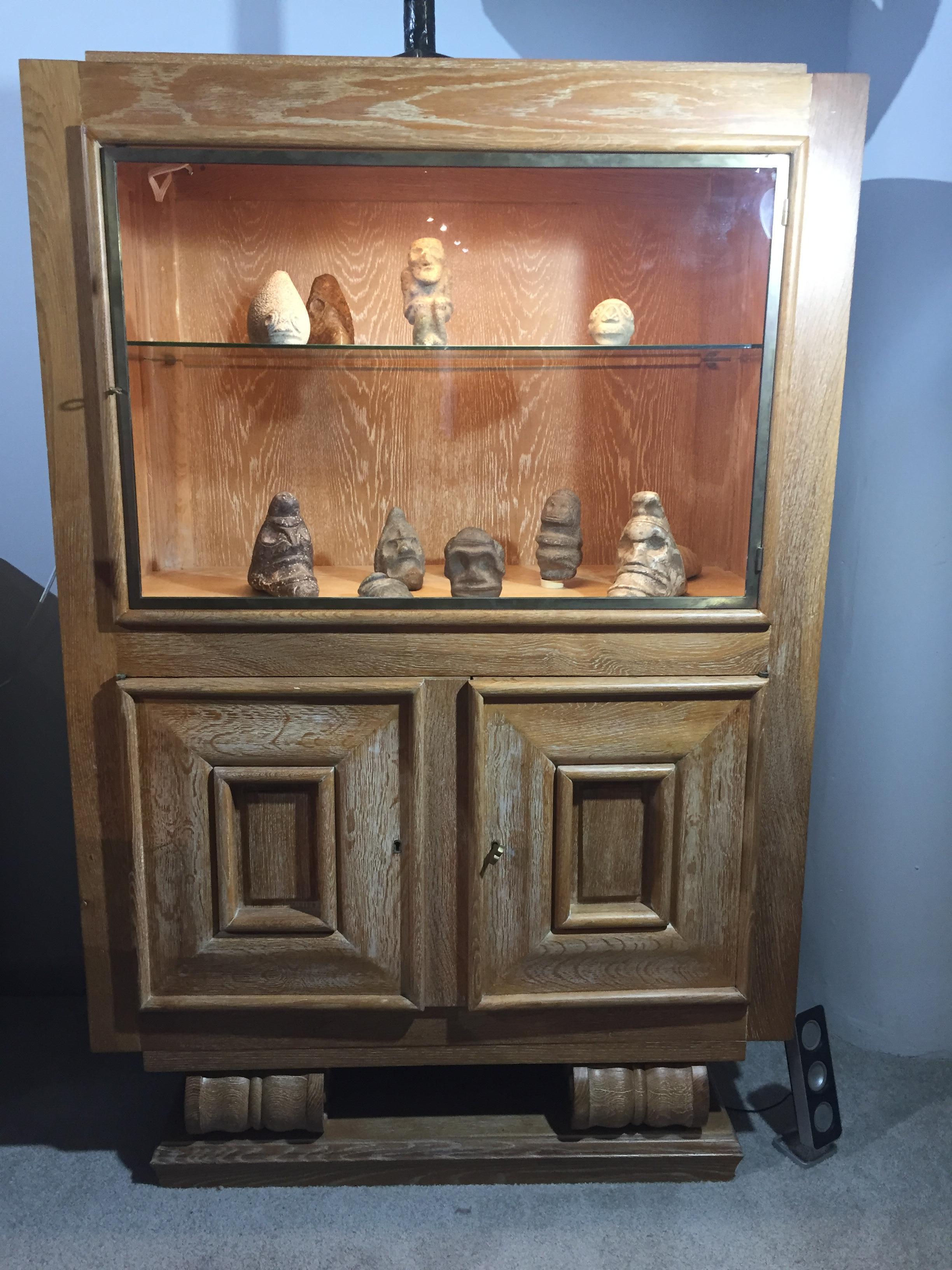 Art Deco illuminated Cerused Oak Display Cabinet Attributed to JC Moreux For Sale 7