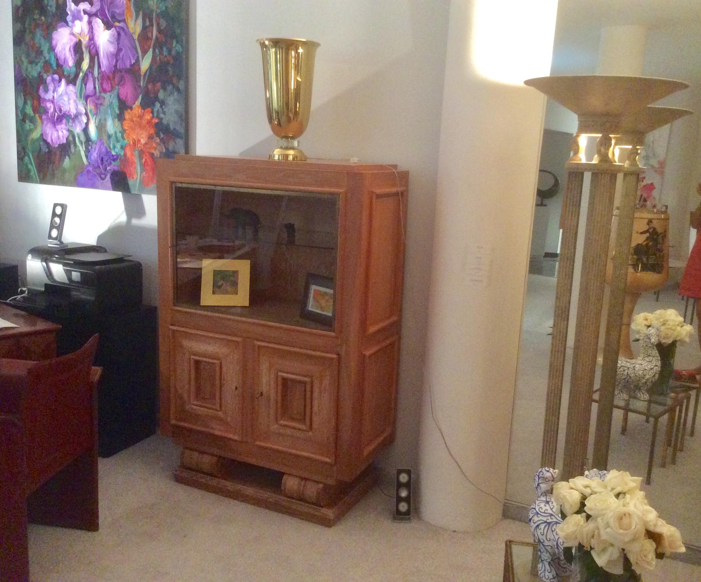 Art Deco illuminated Cerused Oak Display Cabinet Attributed to JC Moreux For Sale 4