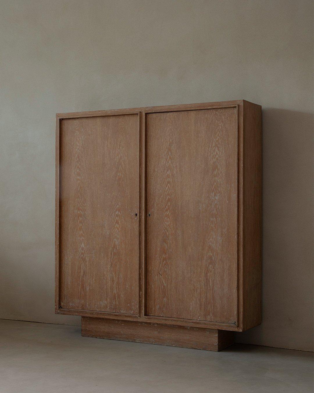 French Art Deco - Cerused Oak Wardrobe Attributed to the work of Jacques Adnet For Sale