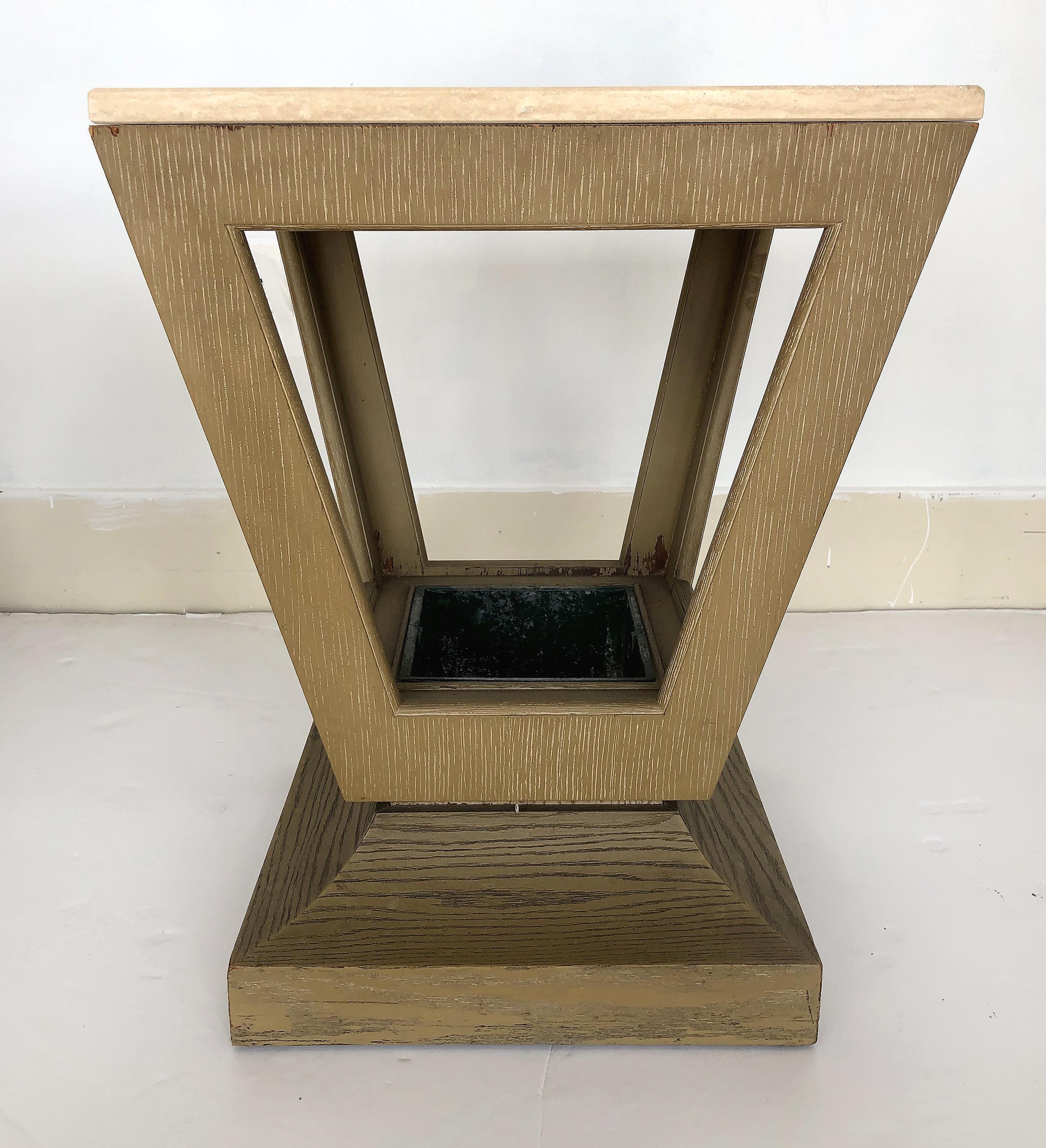 Art Deco Cerused Wood/Travertine End/Side Tables with Planters In Good Condition In Miami, FL
