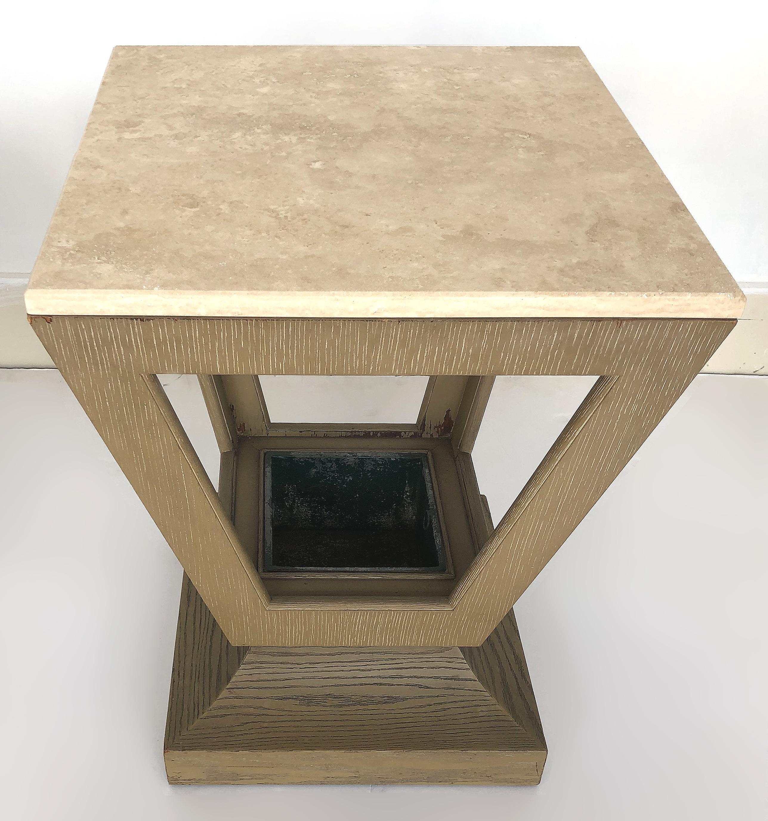 20th Century Art Deco Cerused Wood/Travertine End/Side Tables with Planters