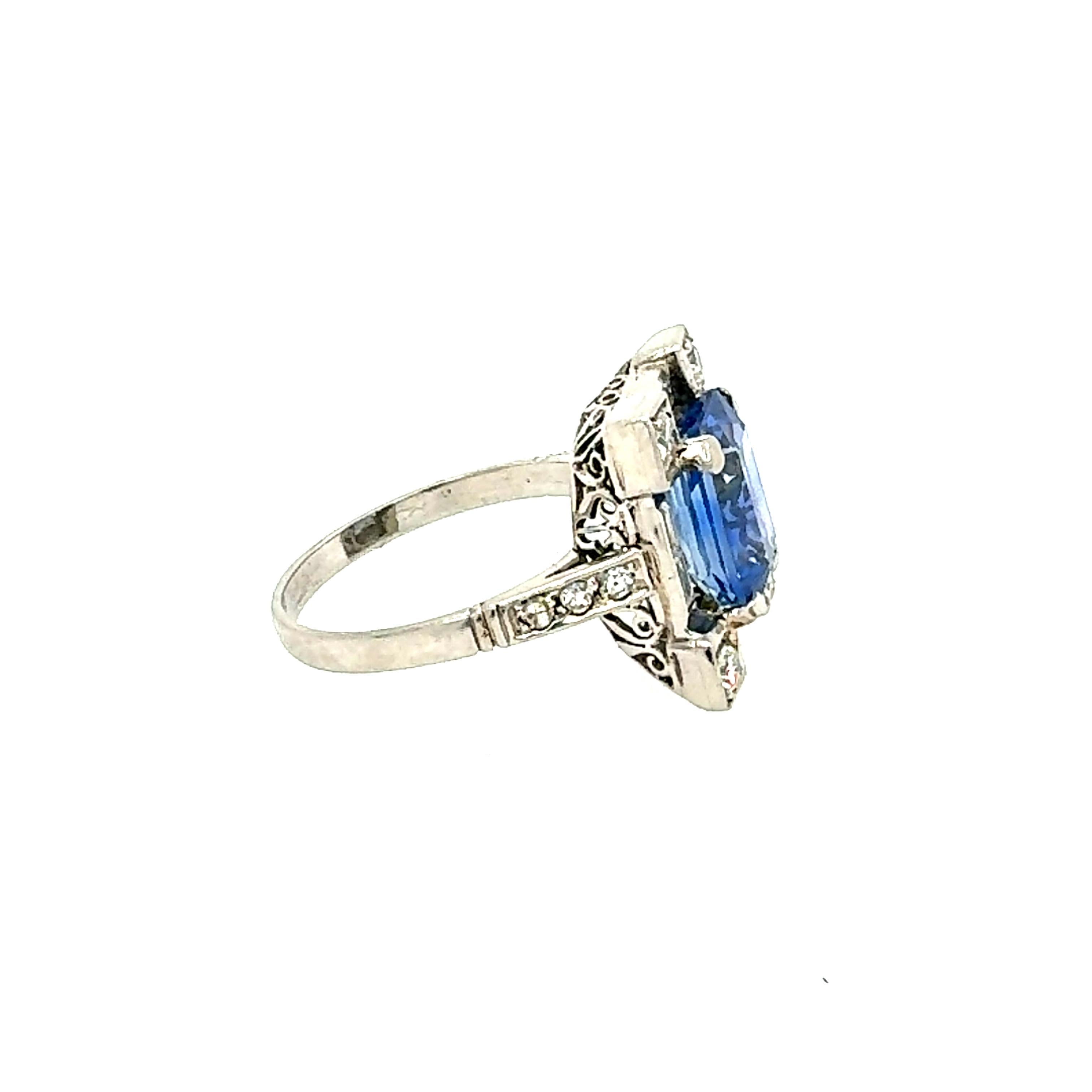Discover timeless elegance with this stunning 5.00 carat Ceylon blue sapphire ring, beautifully crafted in a striking rectangular faceted design. Set within a luxurious platinum mounting, this exquisite piece features a brilliant array of baguette